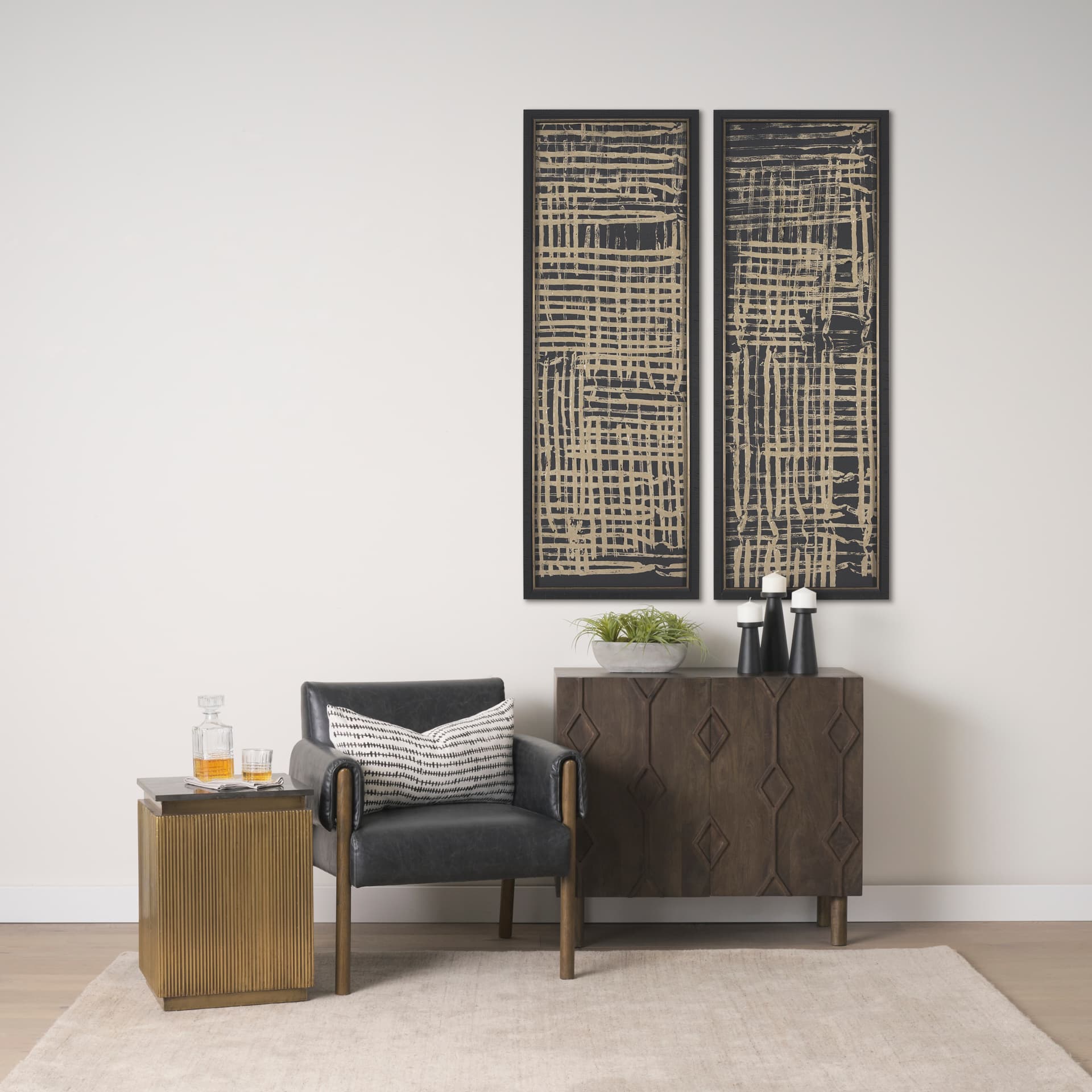 Satima Black Marble w/ Gold Metal Square Fluted Accent Table — product photograph
