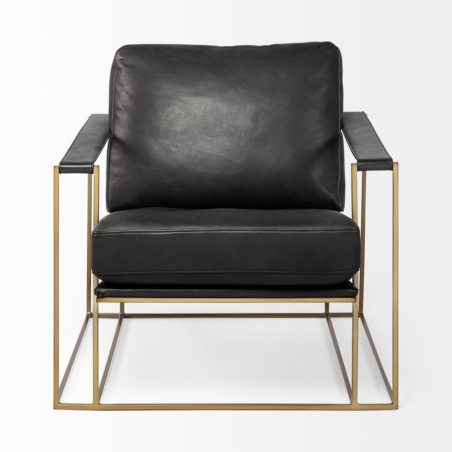 Watson Black Leather Wrap Gold Metal Frame Accent Chair — product photograph
