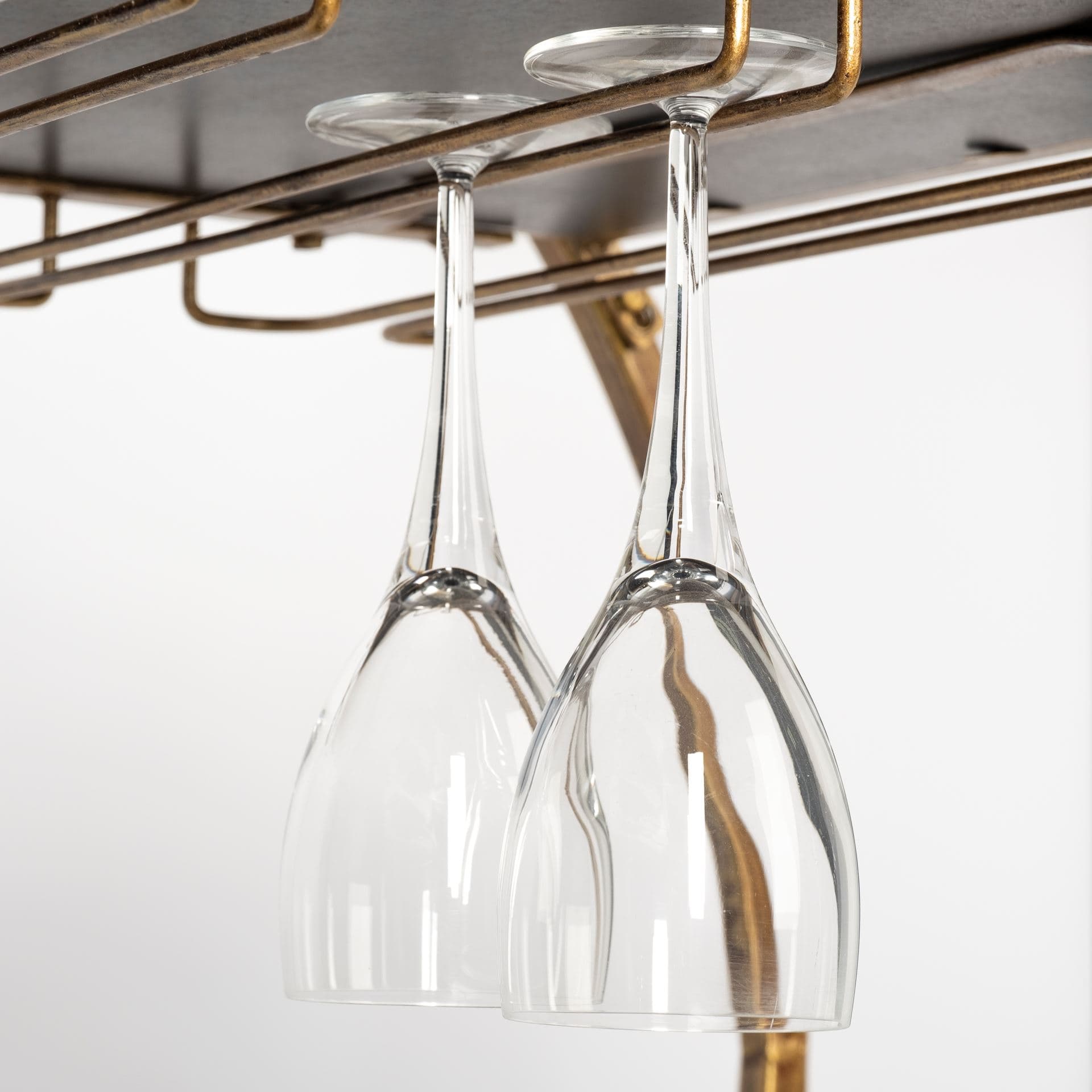Carola Gold Frame Two-Tier Glass Shelves w/Stemware Holder Bar Cart — product photograph