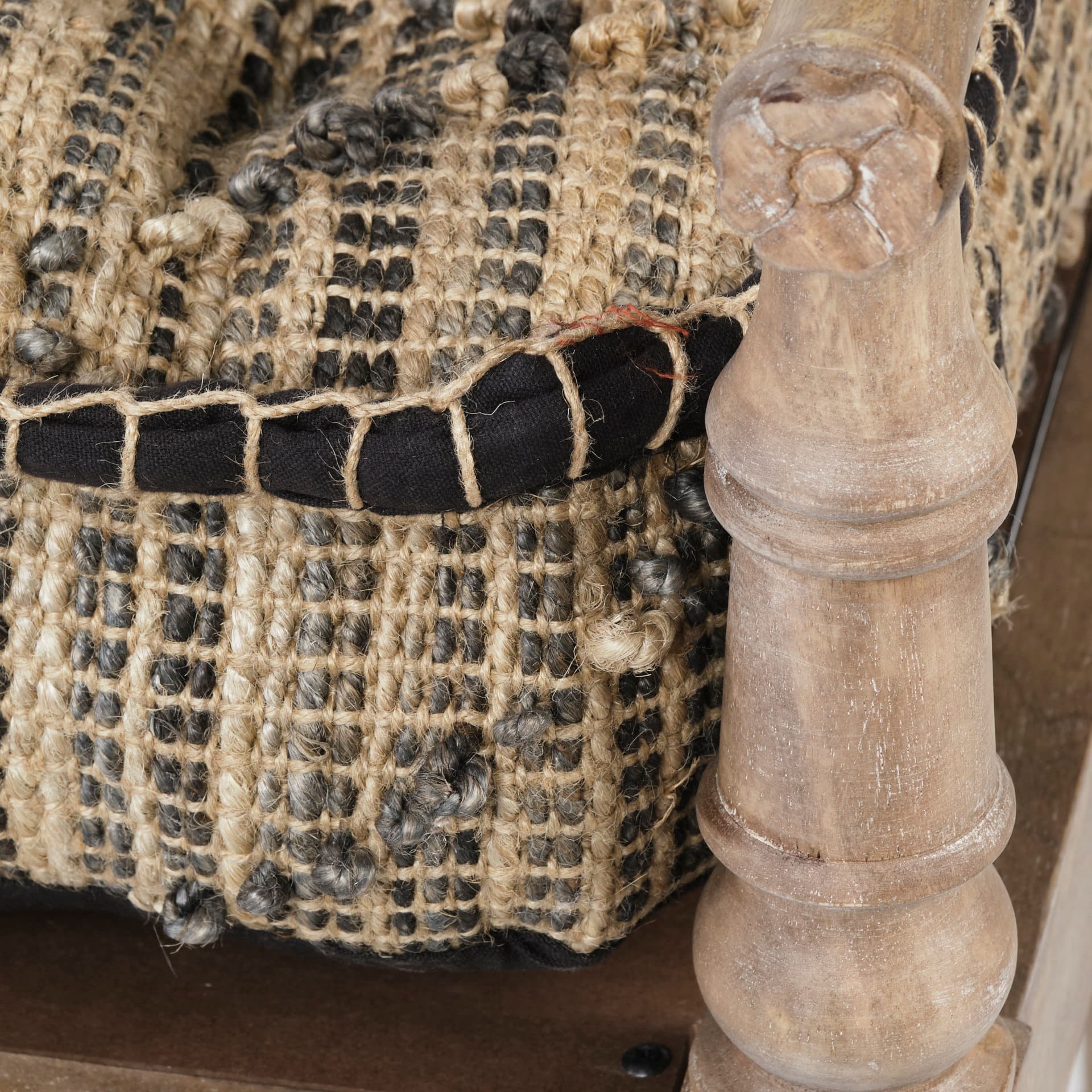 Fullerton II 57L x 21W Jute Patterned Top W/Brown Wood Base Accent Bench — product photograph