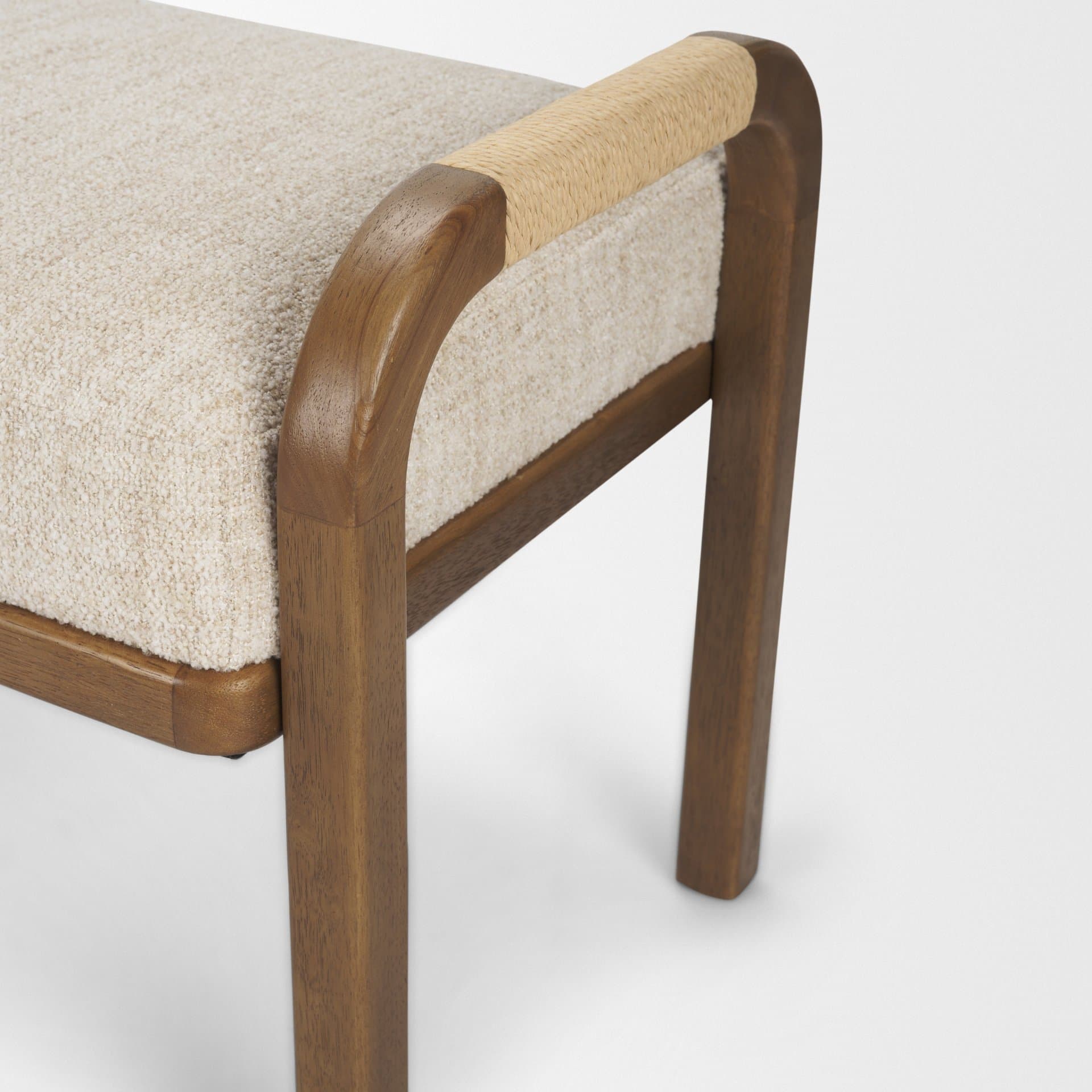 Freya Upholstered Bench | Oatmeal Fabric | Brown Wood Frame — product photograph