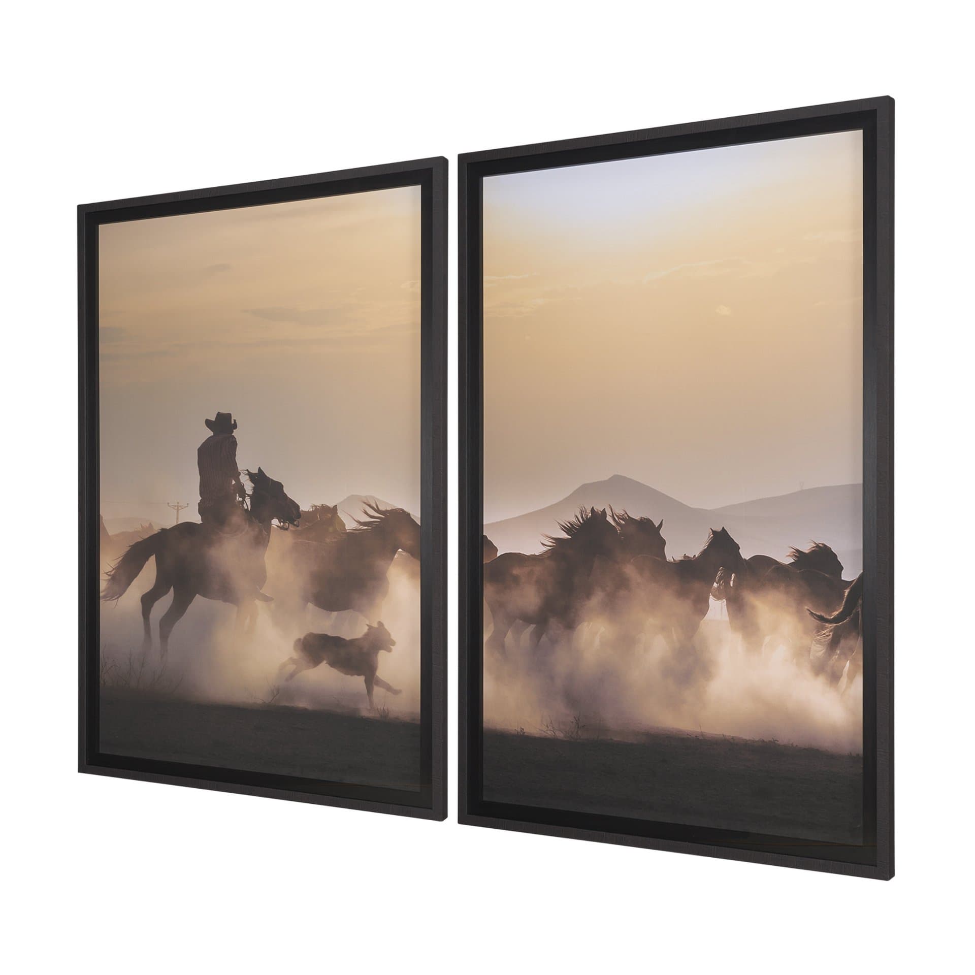 Dusty Herd Chase (Set of 2) by Ismail Atabek FramedPhoto Print Matted under Glass — product photograph