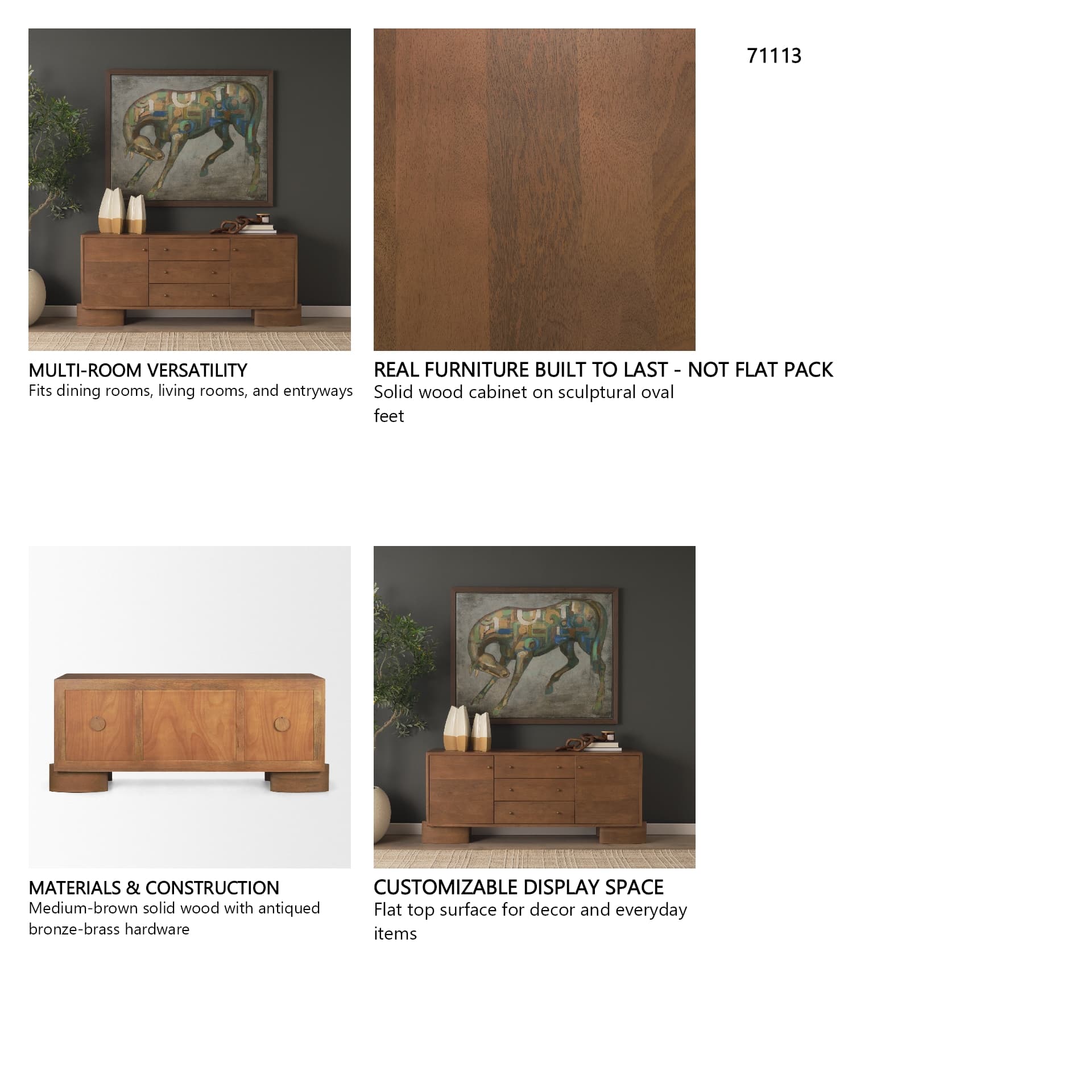 Jonan Medium Brown Wood w/ Dark Aged Brass 2 Door 3 Drawer Sideboard — in a styled room