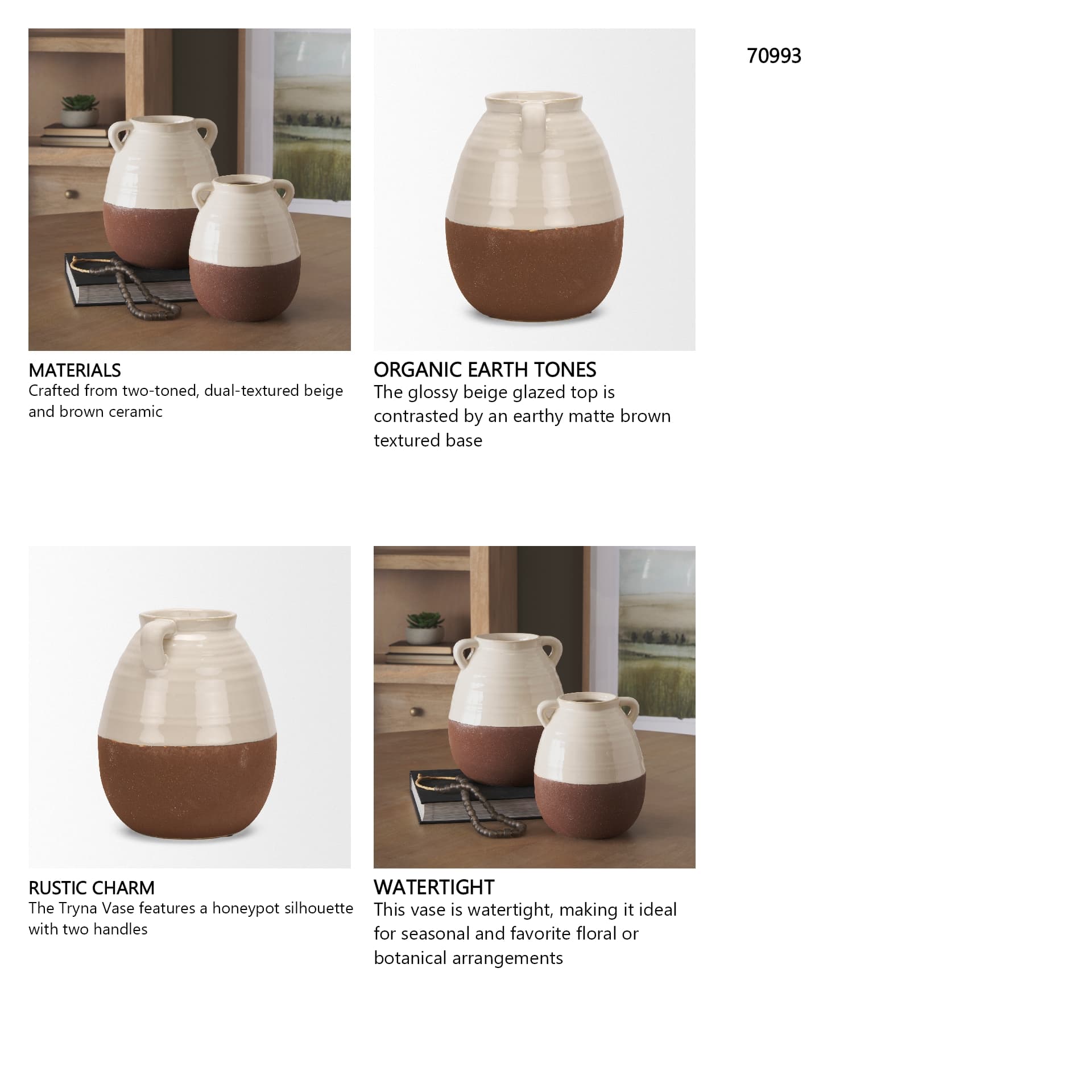 Tryna Small Beige w/ Matte Brown Ceramic Vase — in a styled room