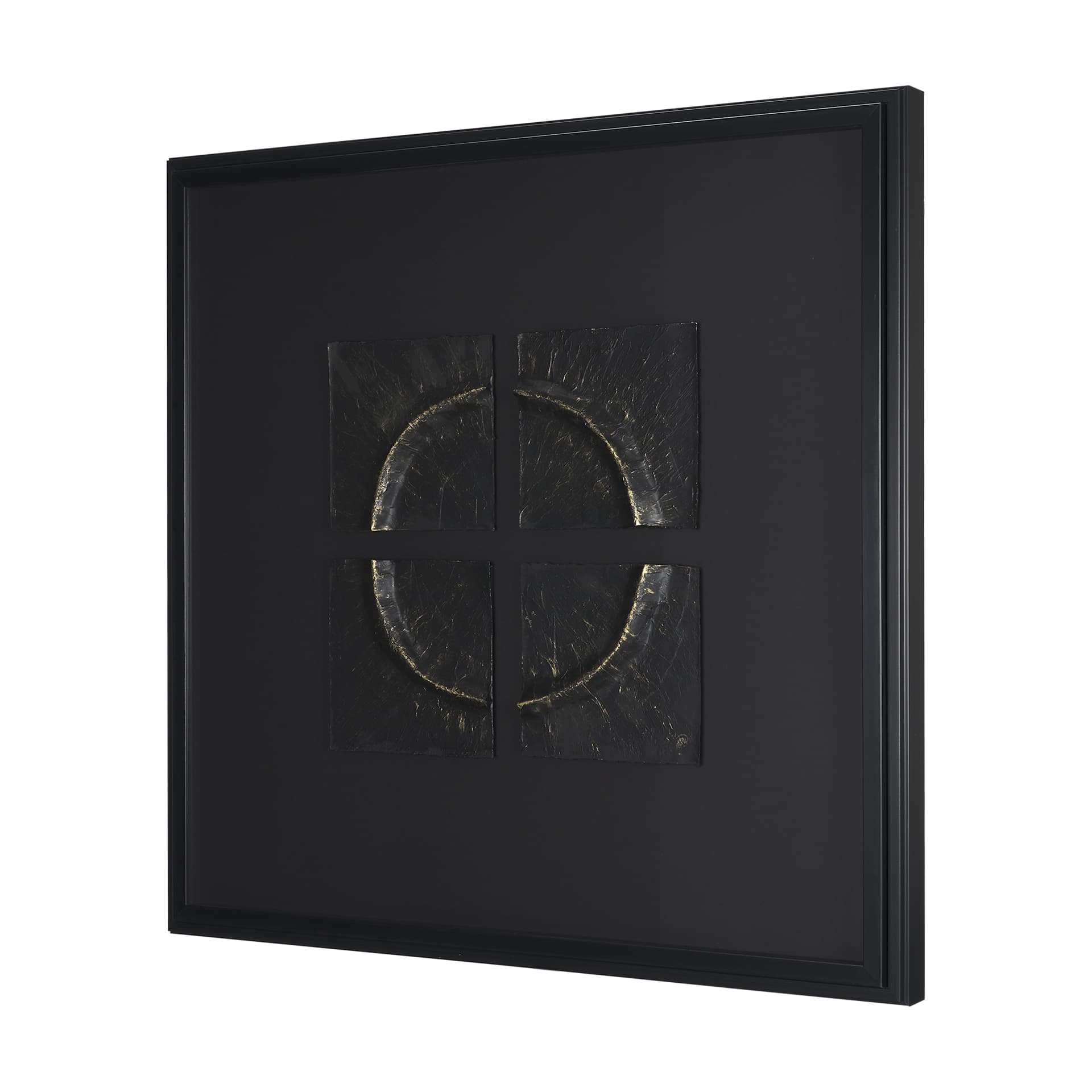 Equal Quadrants Black by Studio M a handmade Original Framed 3D Textured Artwork under Glass — product photograph