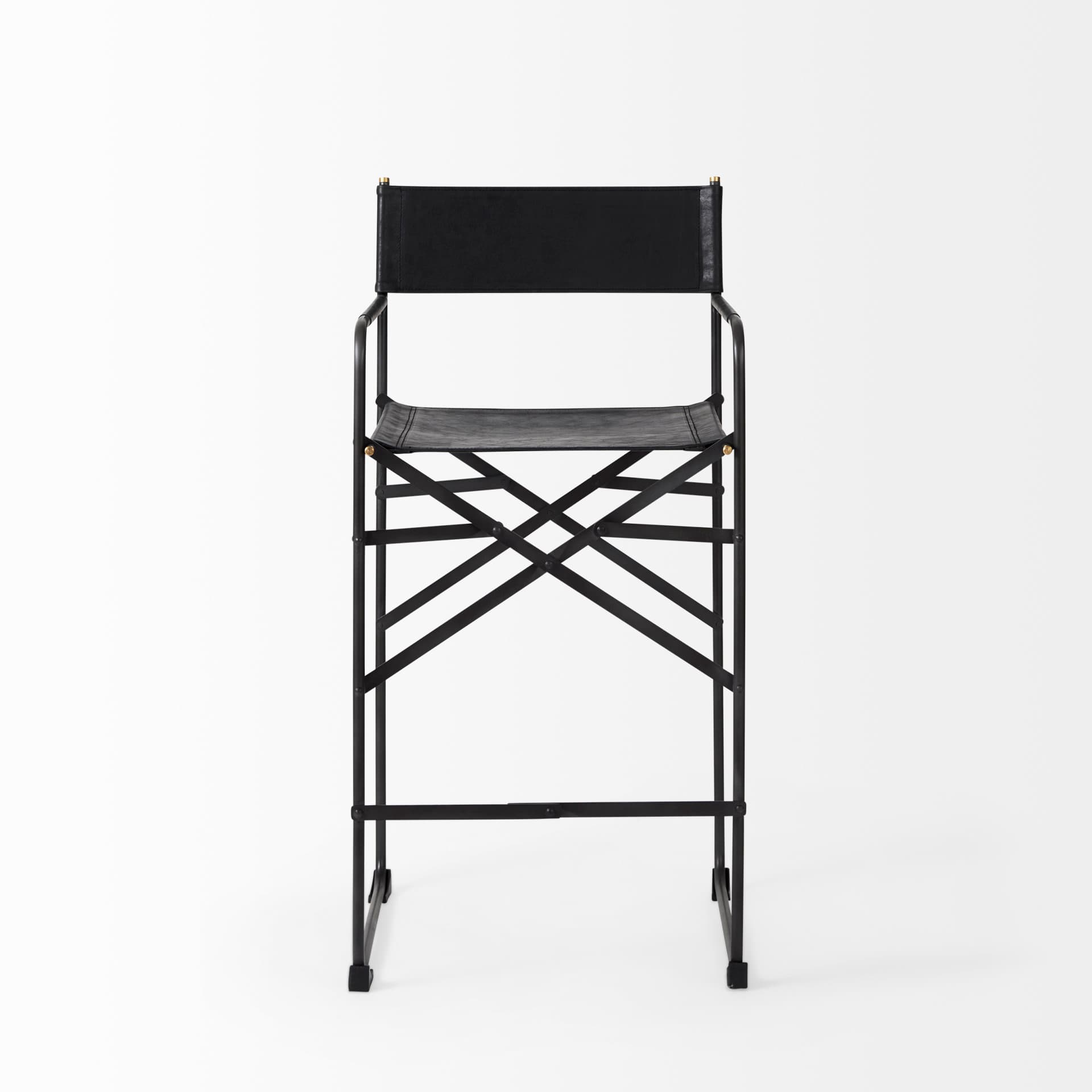 Direttore Backless 40.2in Seat Bar Stool | Black Leather w/ Black Iron — product photograph