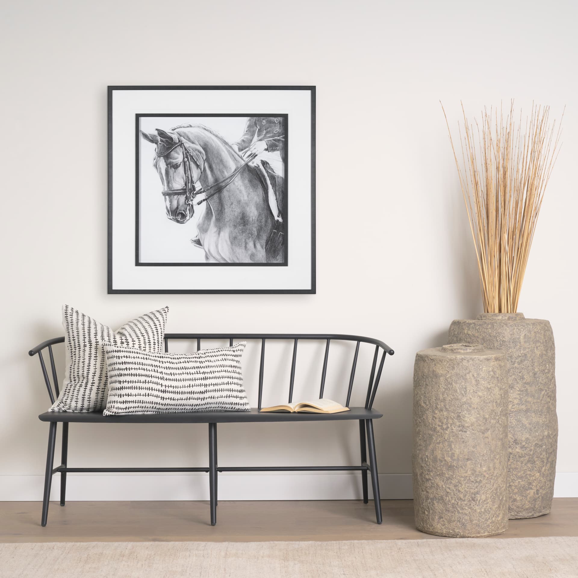 Poised by Mercana Studio a Hand Embellished Textured Framed Art Print Matted under Glass — in a styled room