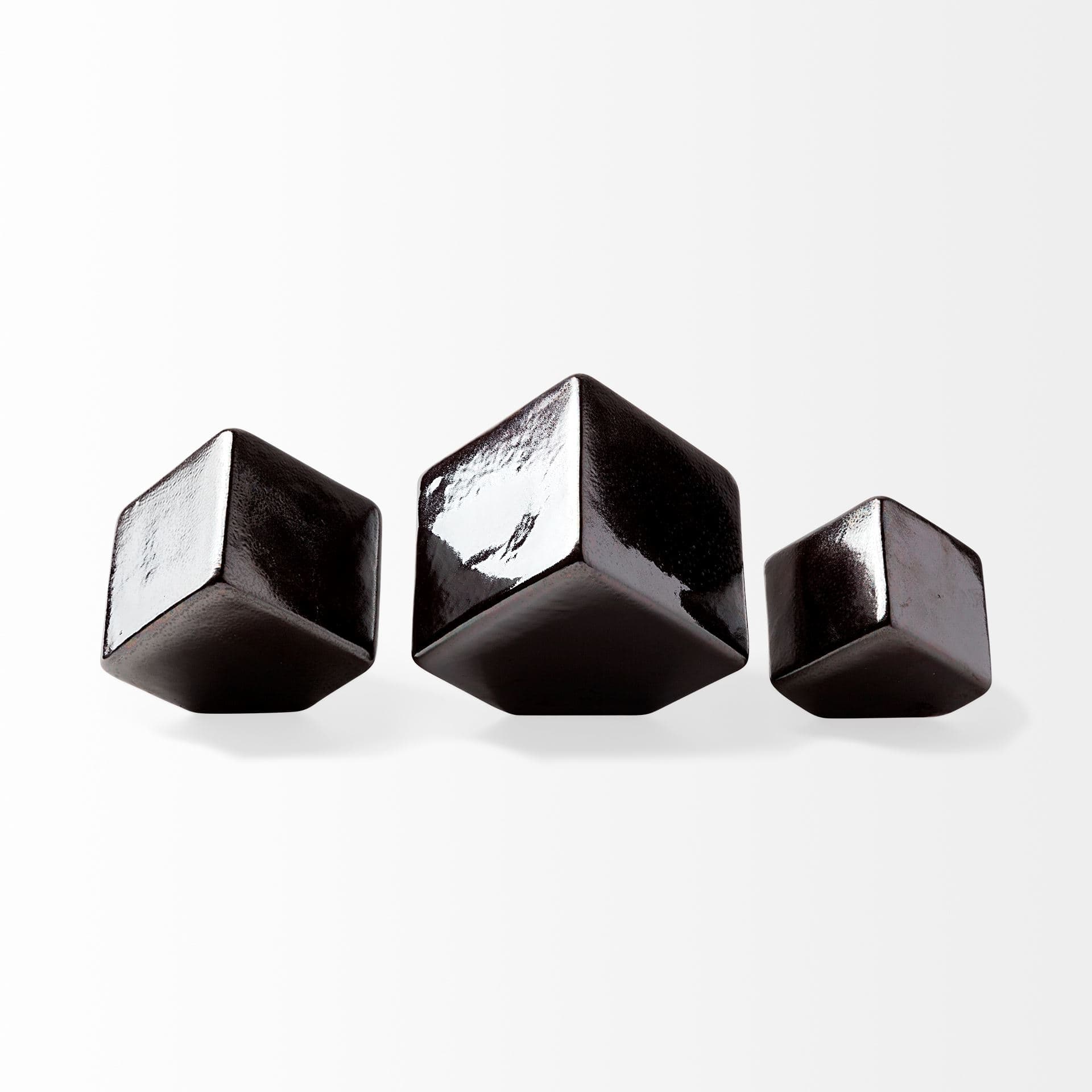Mayweather (Set of 3) Black Geometric Ceramic Cubes — product photograph