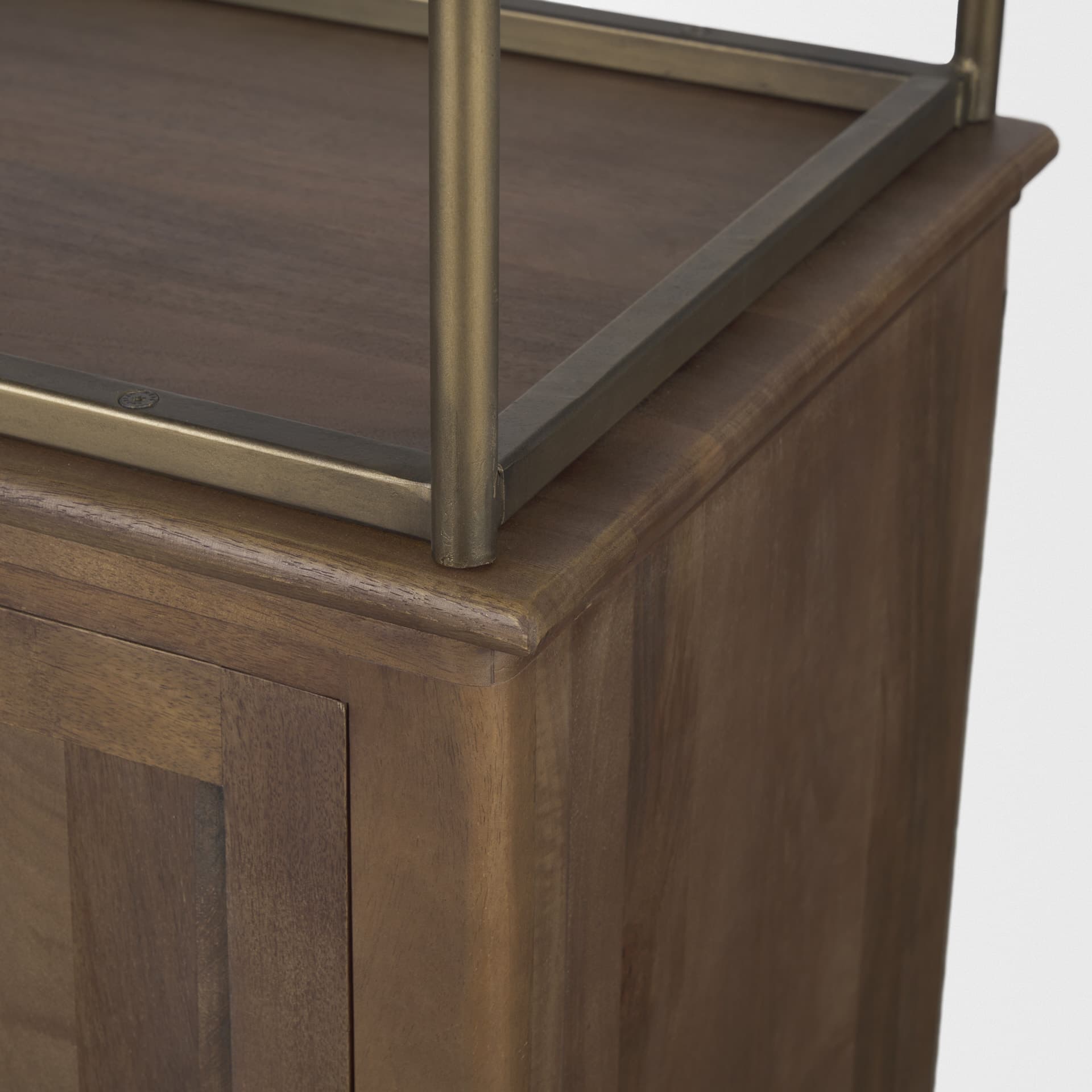 Baron Dark Brown Wood w/ Antiqued Aged Brass Metal 2-Door Open Shelving Unit — product photograph