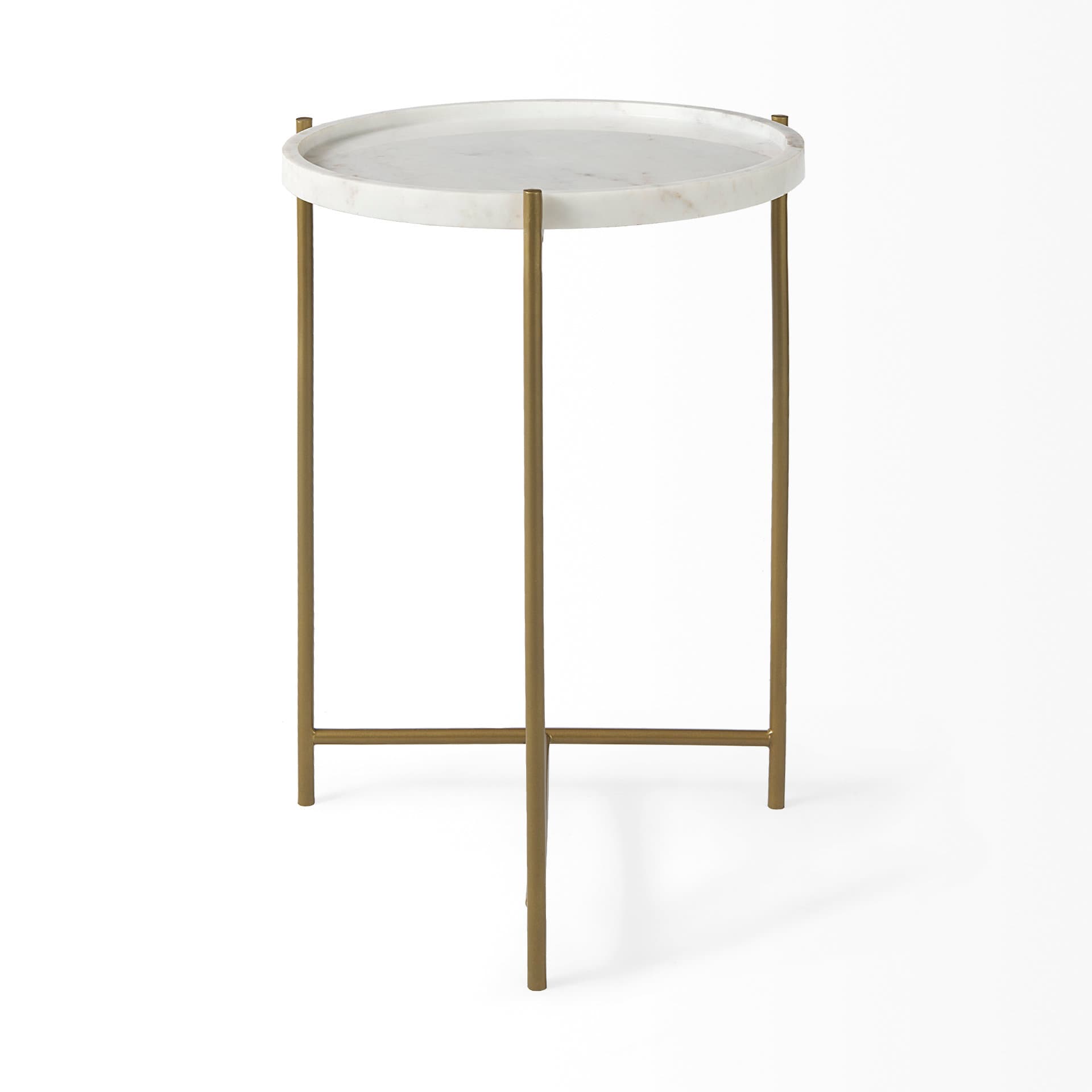 Stella 17L x 17W White Round Marble Top W/Gold Base Accent Table — product photograph