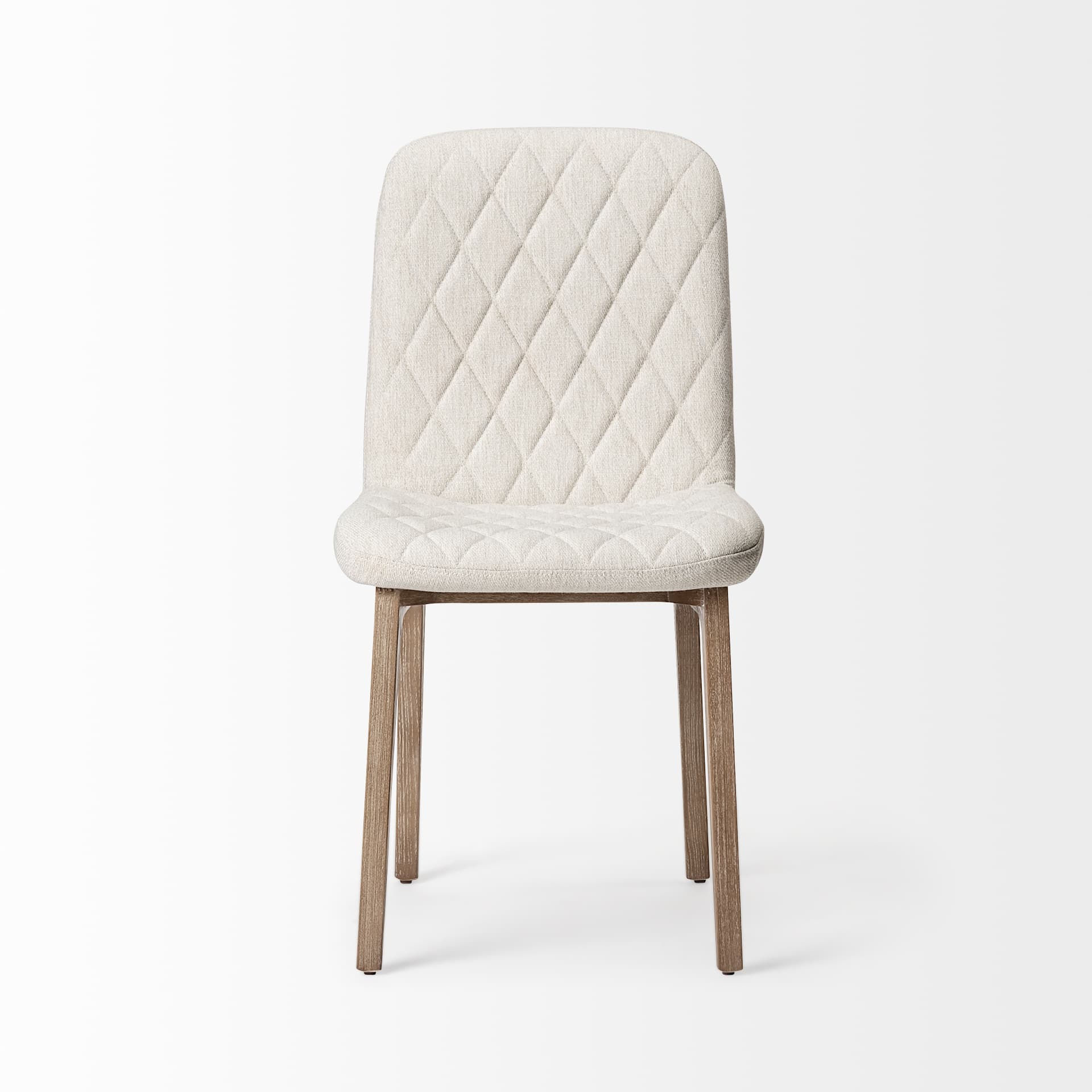 David Solid Back Dining Side Chair | Tuffed Cream Fabric w/ Brown Wood — product photograph