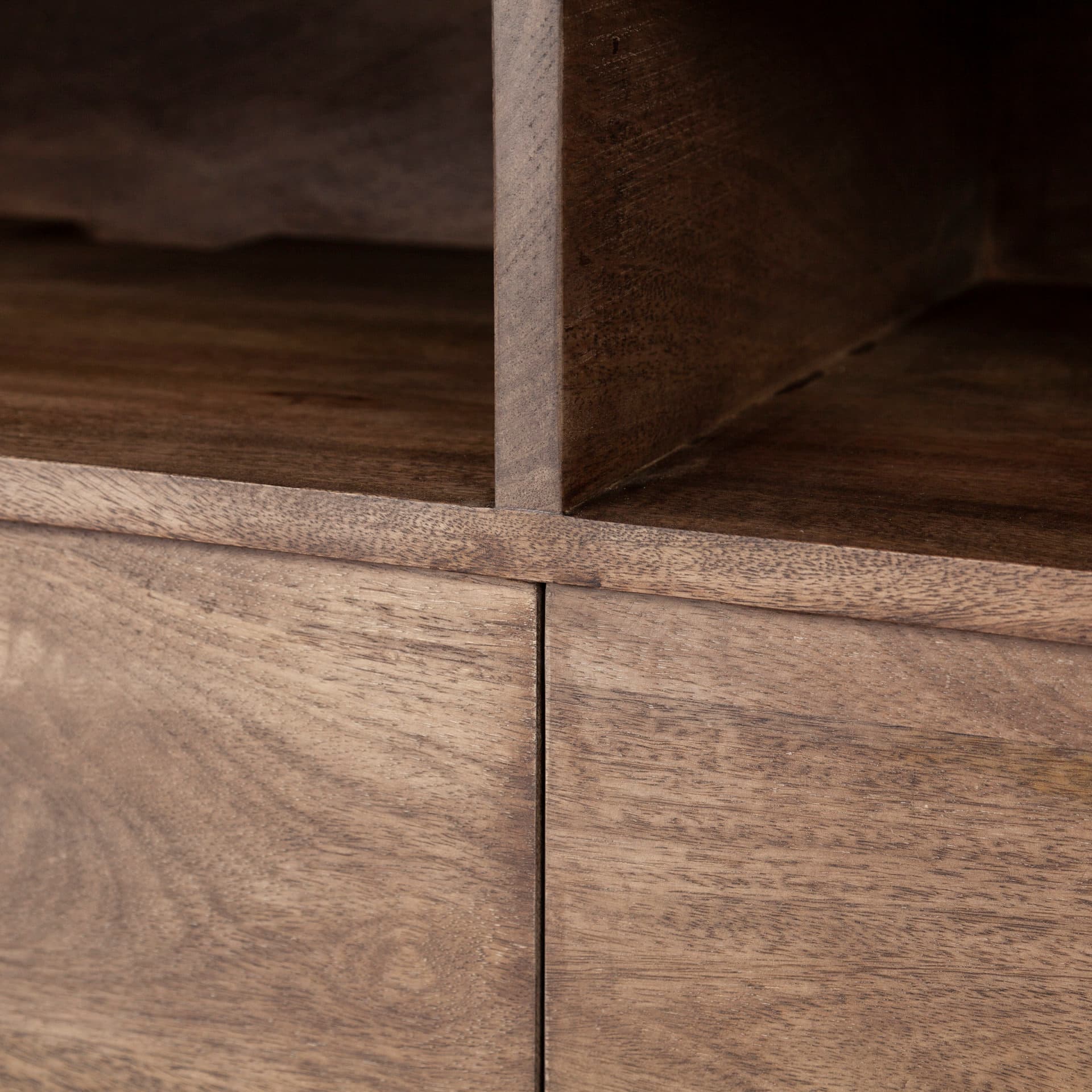 Glenn IV Dark Brown Wood w/ Black Iron Frame Media Console w/ Storage, TV Stand for TV up to 71" — product photograph