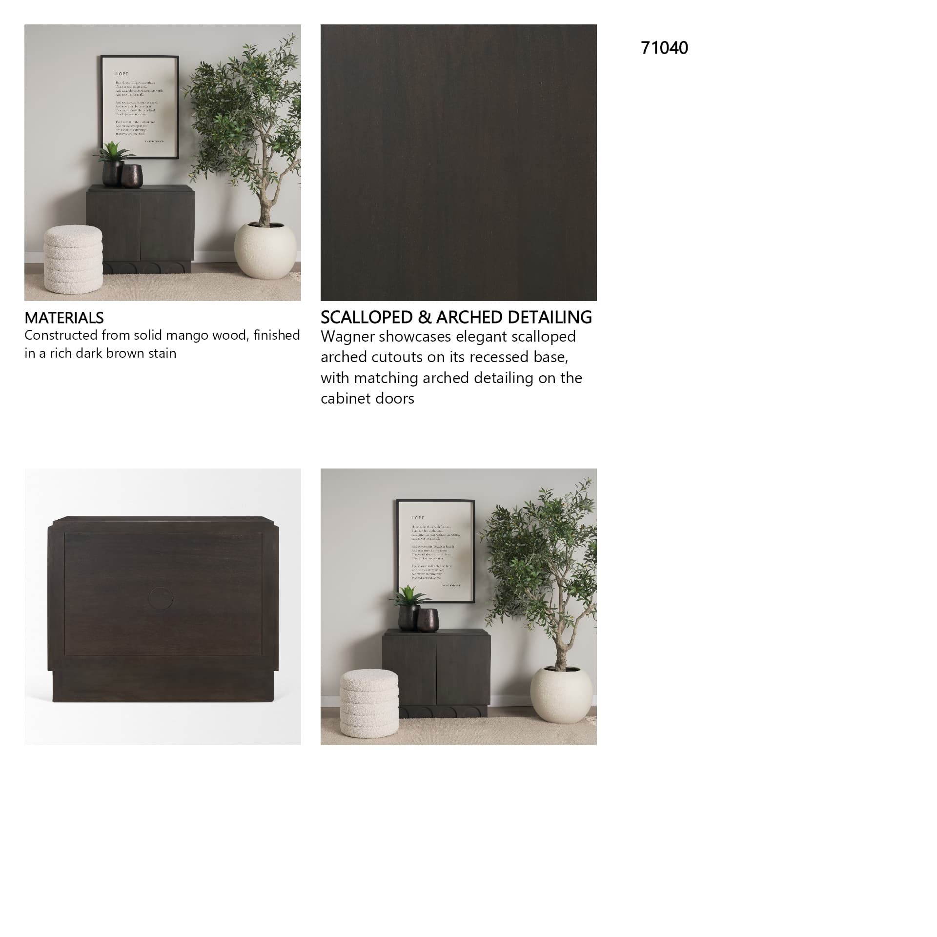 Wagner Dark Brown Wood w/ Arched Design Accent Cabinet — in a styled room