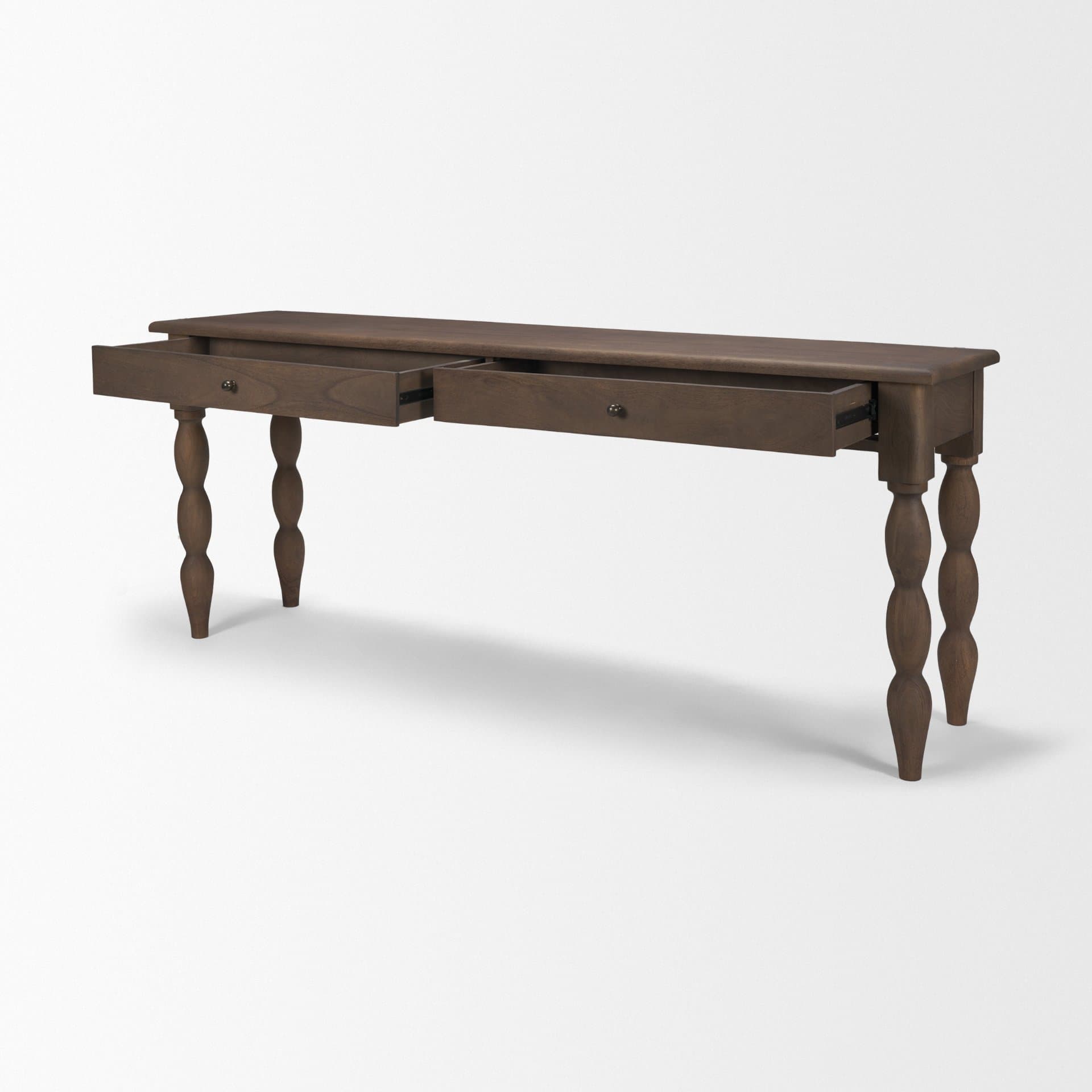 Angeline Spool Turned Console Table | Dark Brown Wood | 2 Drawers — product photograph