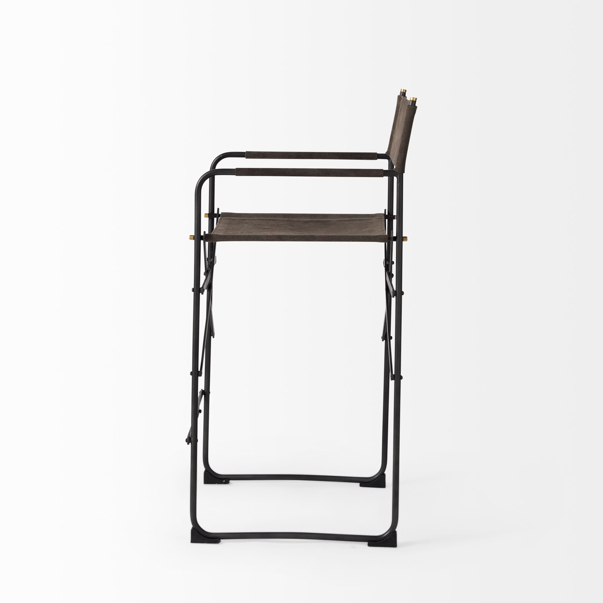 Direttore Backless 40.2in Seat Bar Stool | Brown/Gray Suede w/ Metal — product photograph