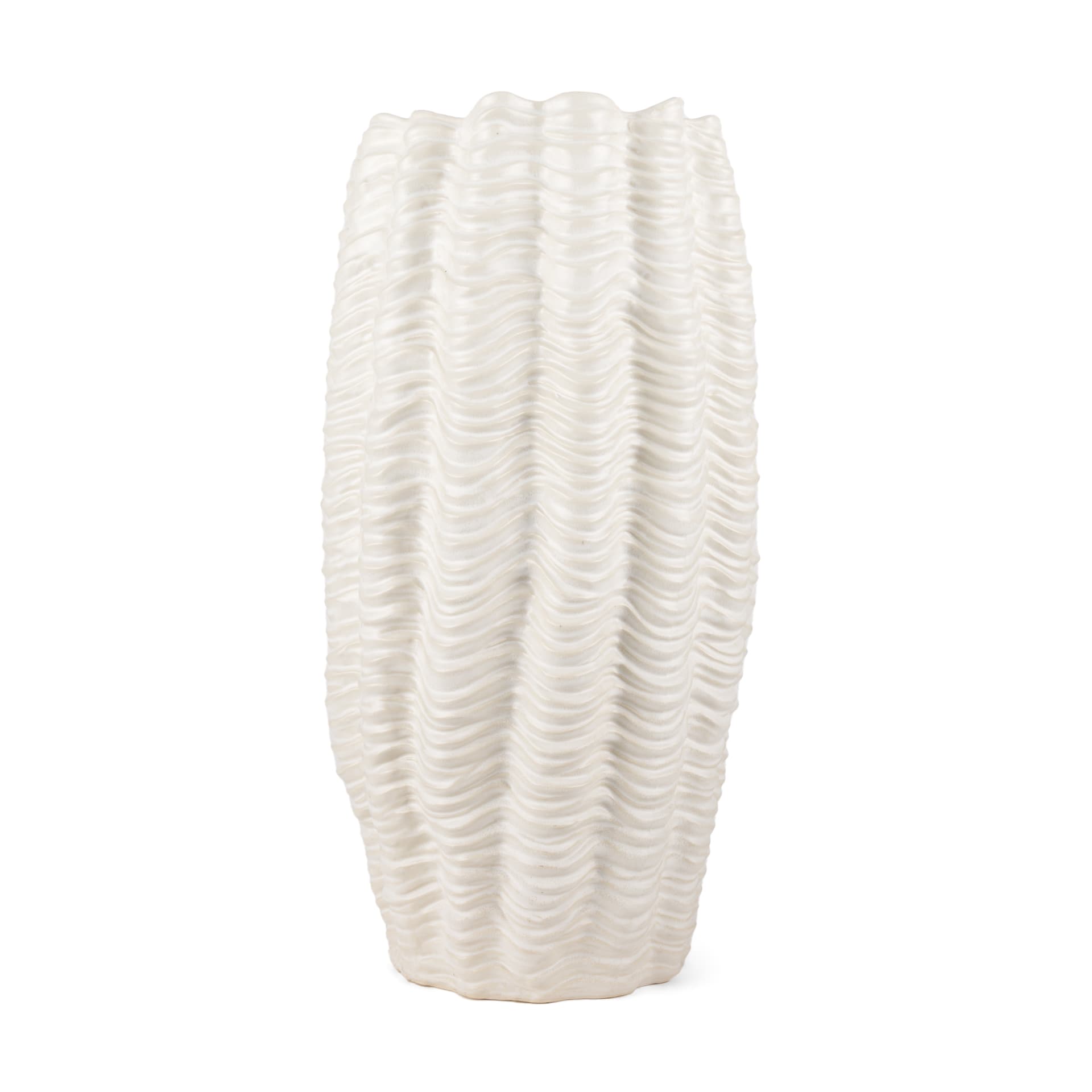 Velia Tall Seashell Sculptural Cream Glazed Ceramic Vase — product photograph