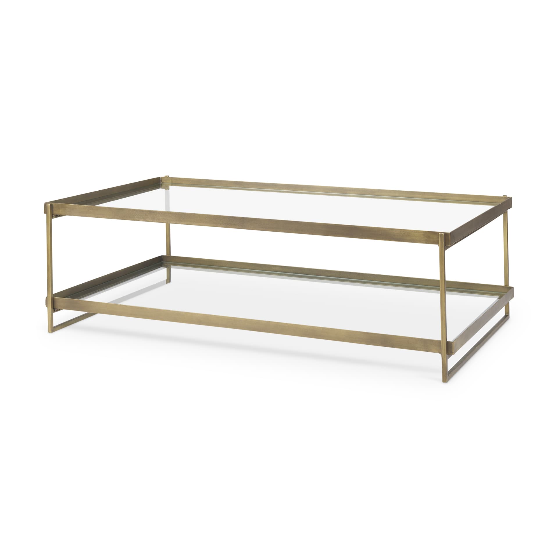 Trey 56.0L x 32.0W x 17.0H Gold Metal W/Glass Coffee table — product photograph