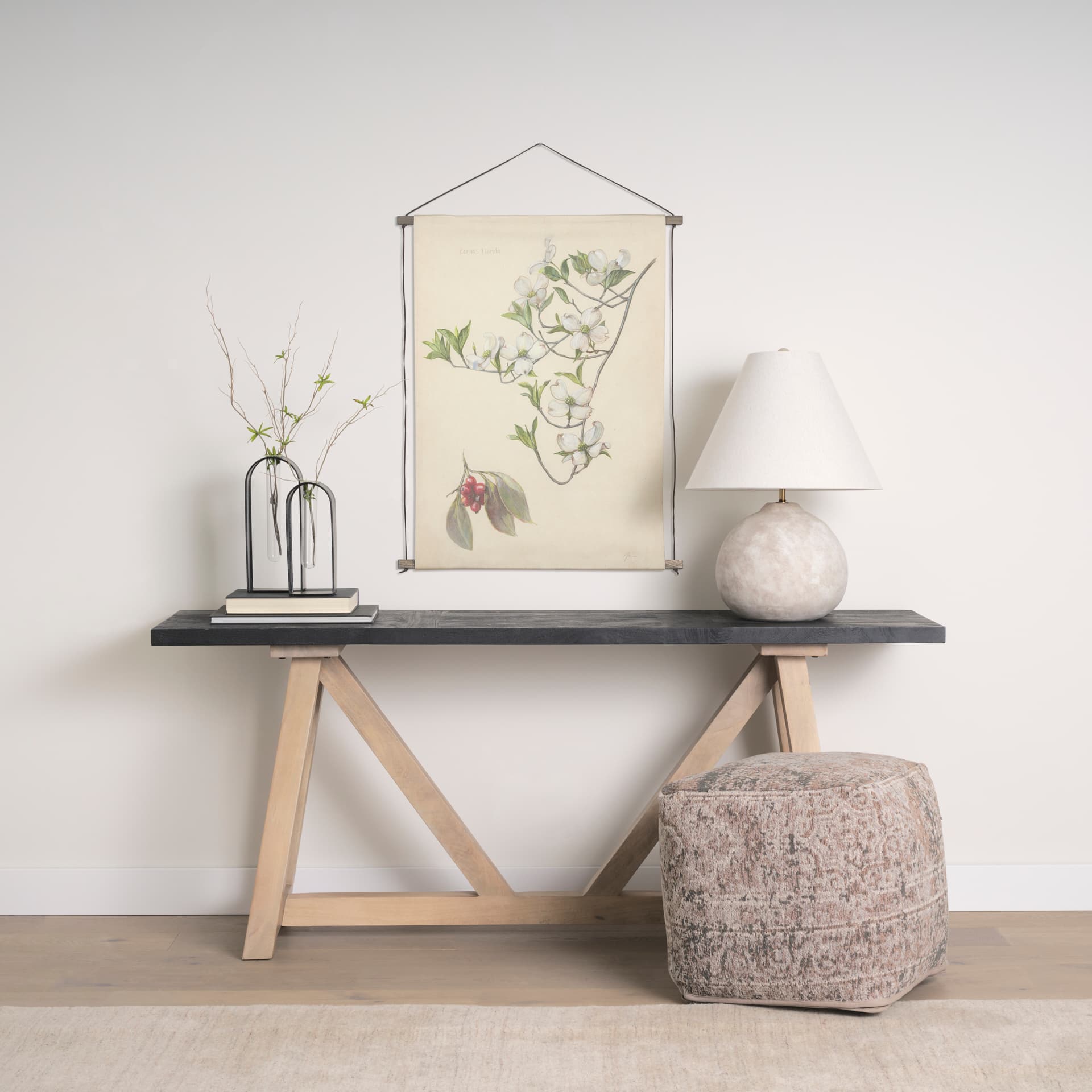 Botanical Study-Cornus Florida by Mercana Studio a Hand Embelished Textured Framed Art Print — in a styled room
