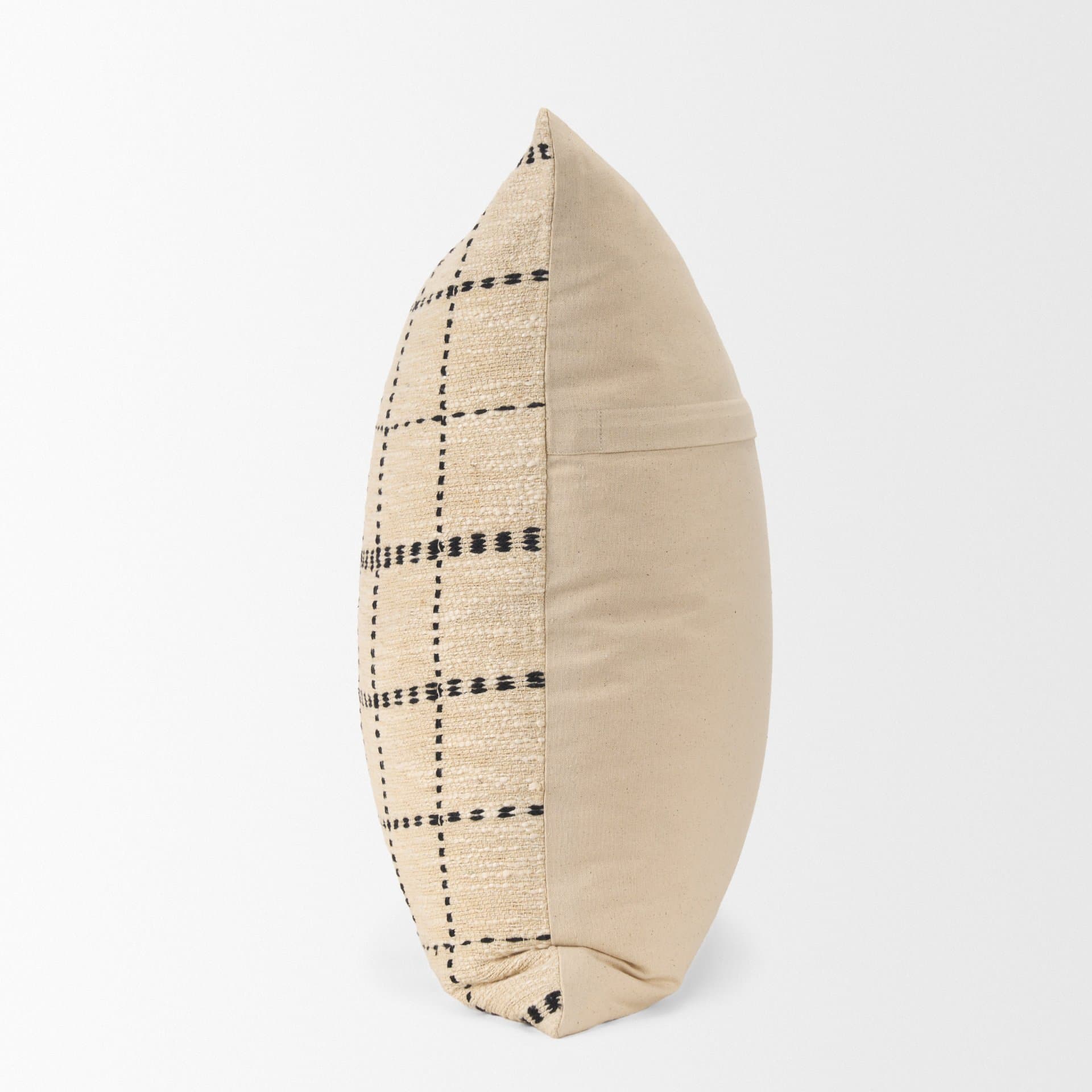 Jaela 22x22 Beige/Black Striped Checkered Square Throw Pillow Cover w/Down Filler — product photograph