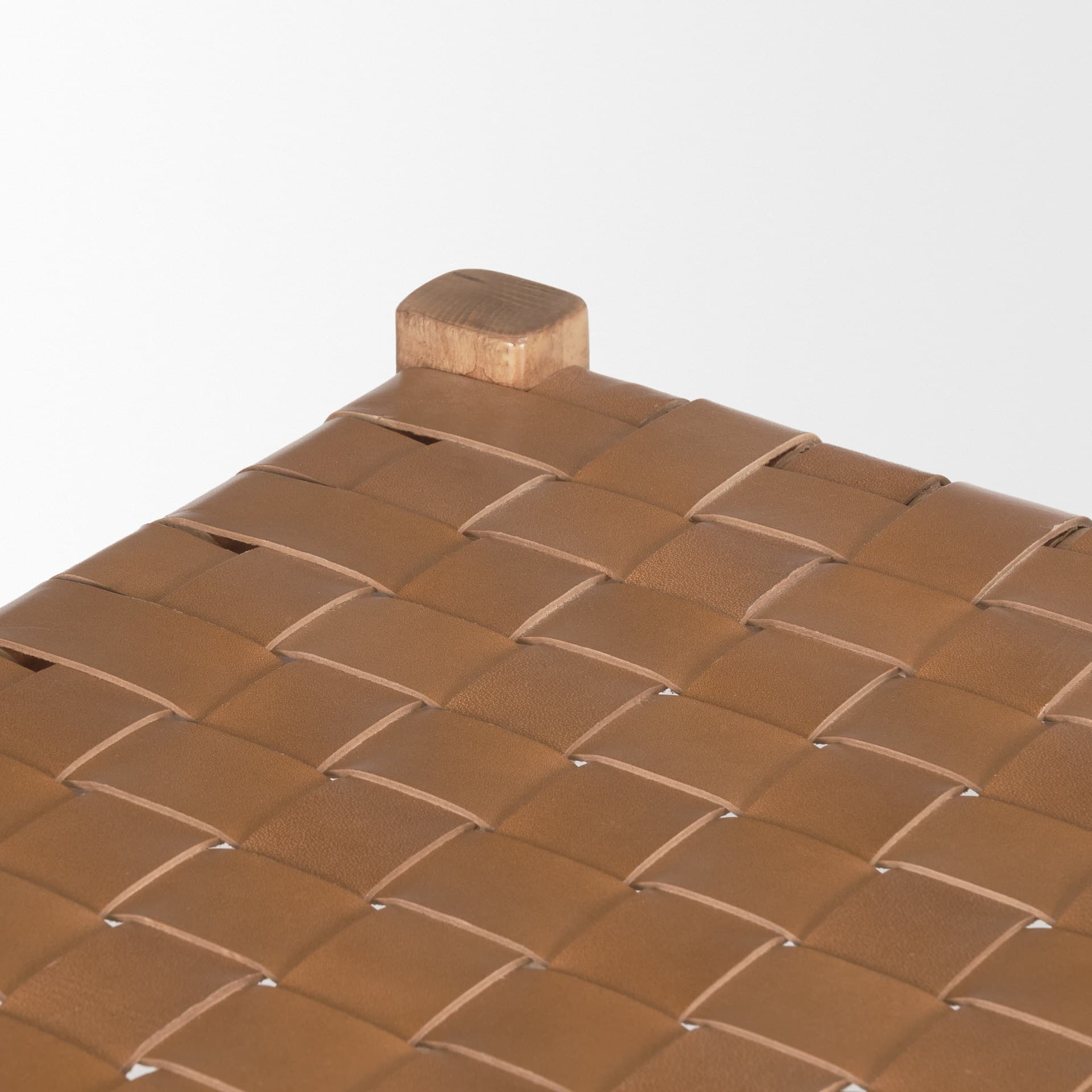Shane Brown Wood w/ Woven Brown Leather Bench — product photograph
