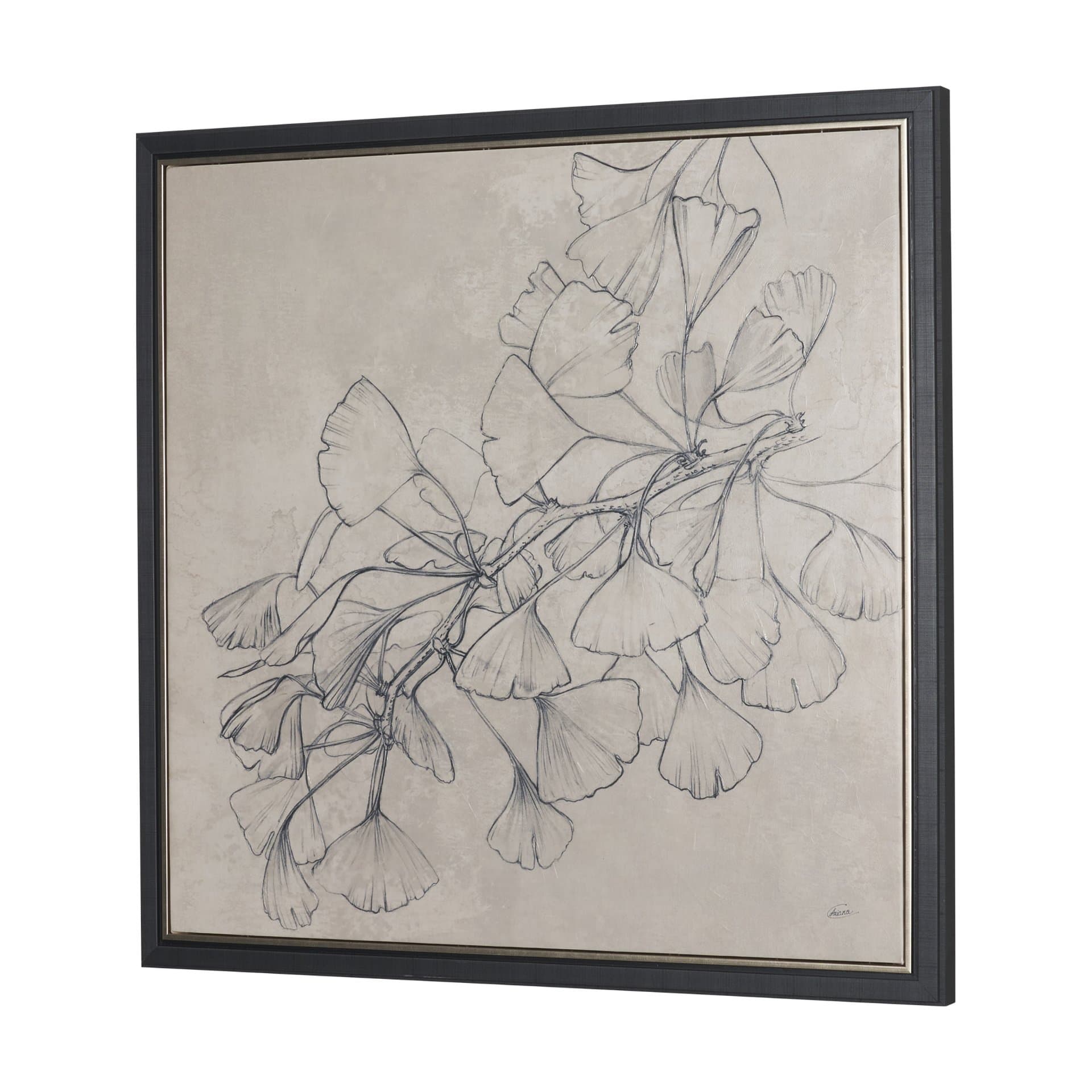 Ginkgo Shadows II by Mercana Studio Hand-Embellished Textured Framed Canvas Artwork — product photograph