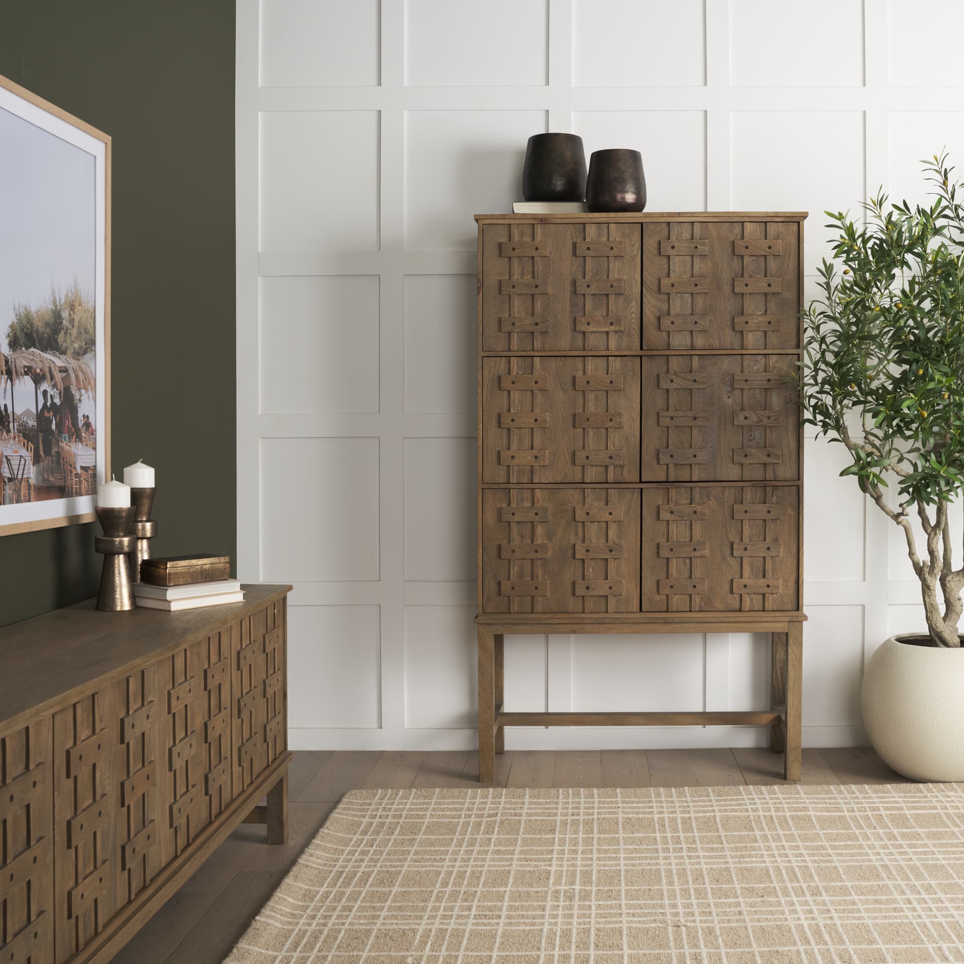 Truss Cool Brown Wood 6 Door Tall Cabinet — product photograph