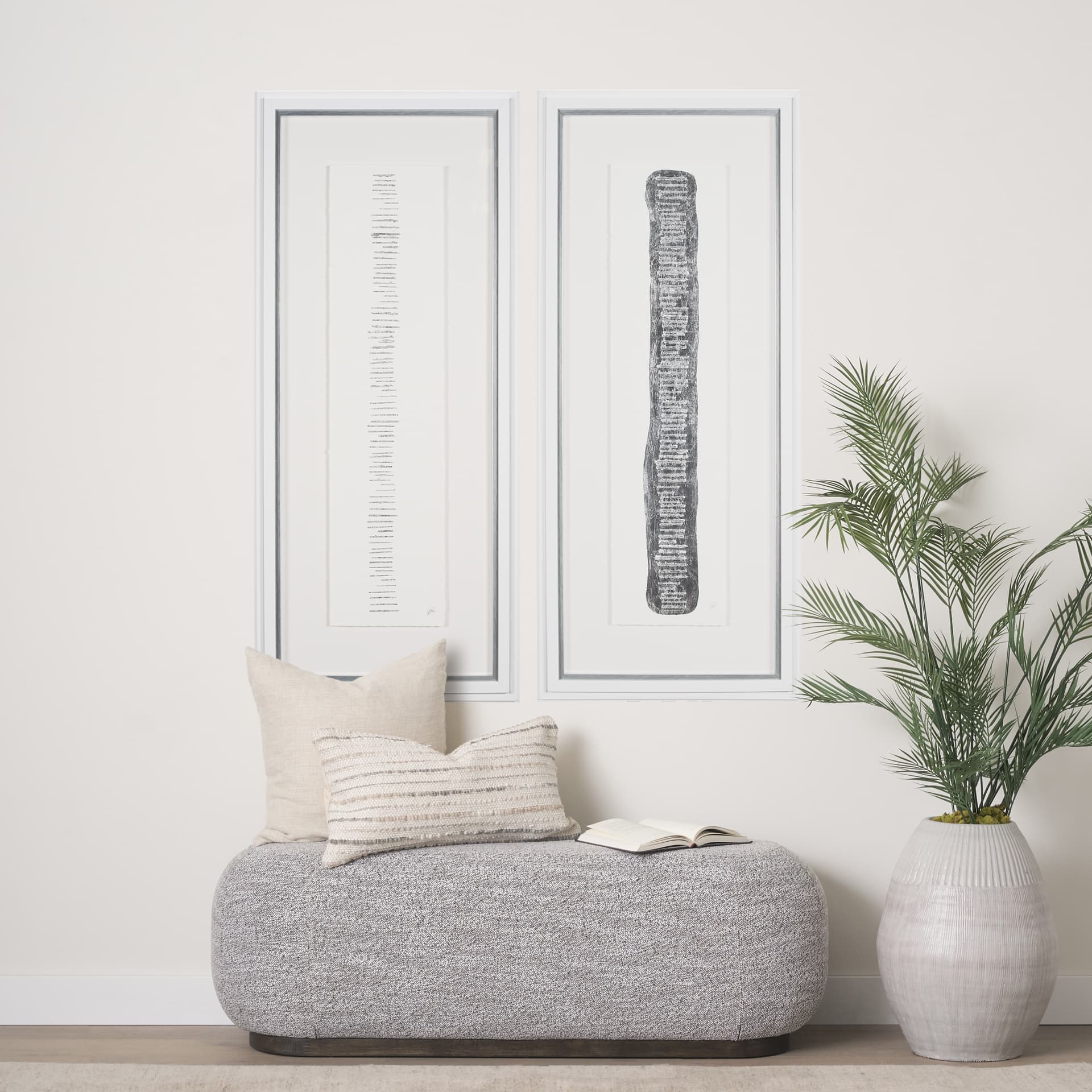 Random Lines Silver Flood by Studio M a Handmade Original Framed Artwork under Glass — in a styled room