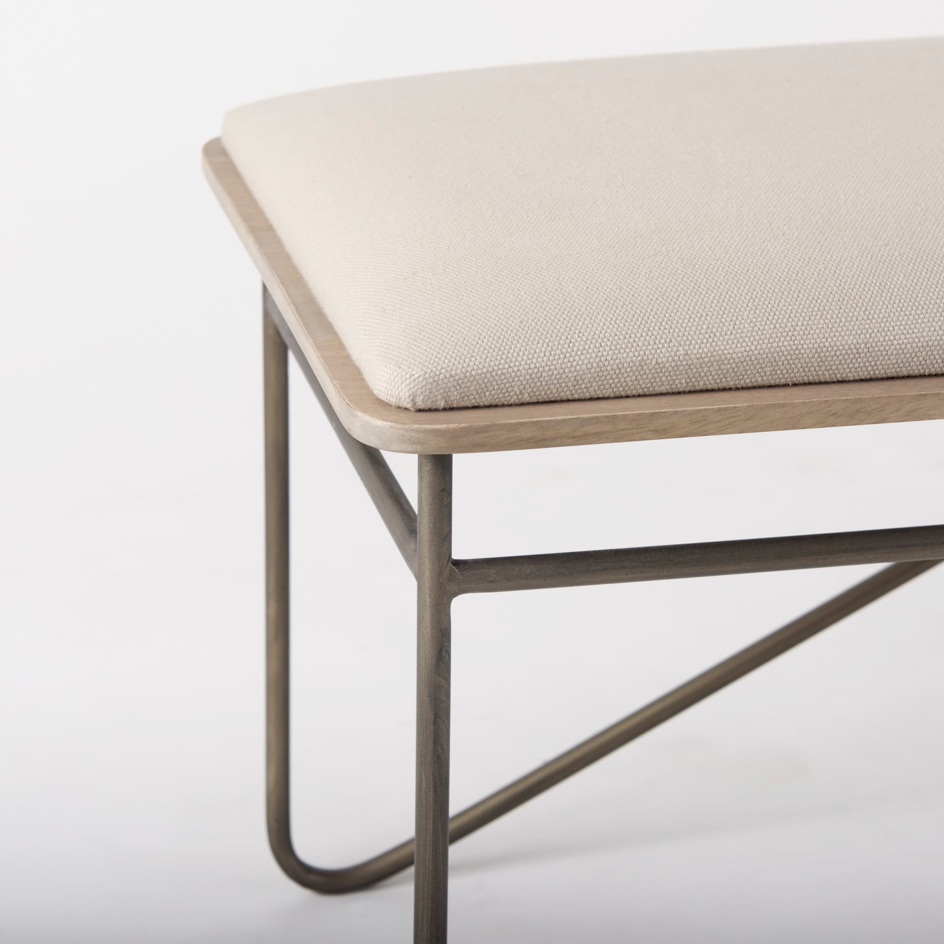 Camille 55.5L x 16.0W x 17.0H Cream Fabric Seat W/ Metal Frame Bench — product photograph