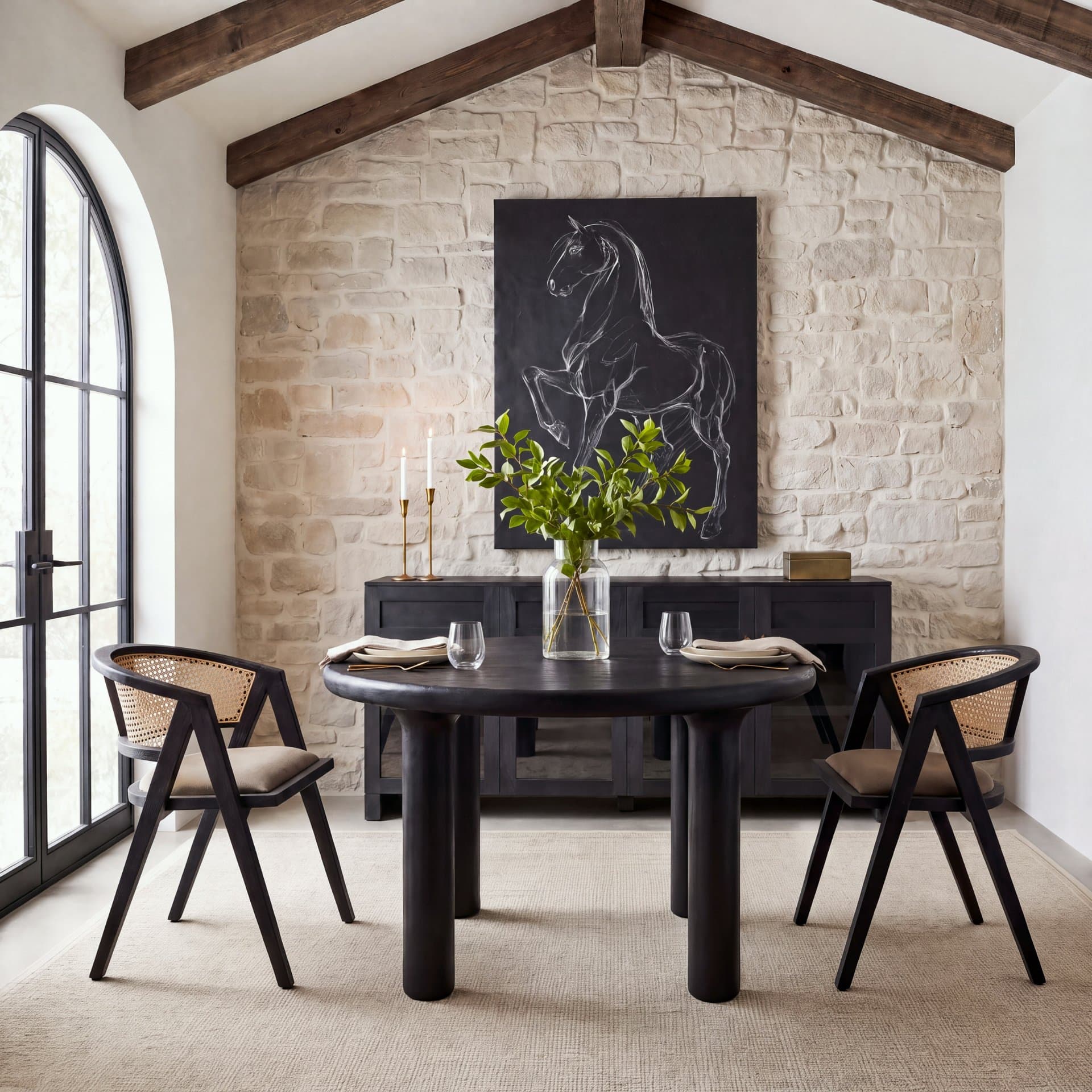 Soma 48" Round Dining Table | Modern | Black Wood | Seats 4 — product photograph