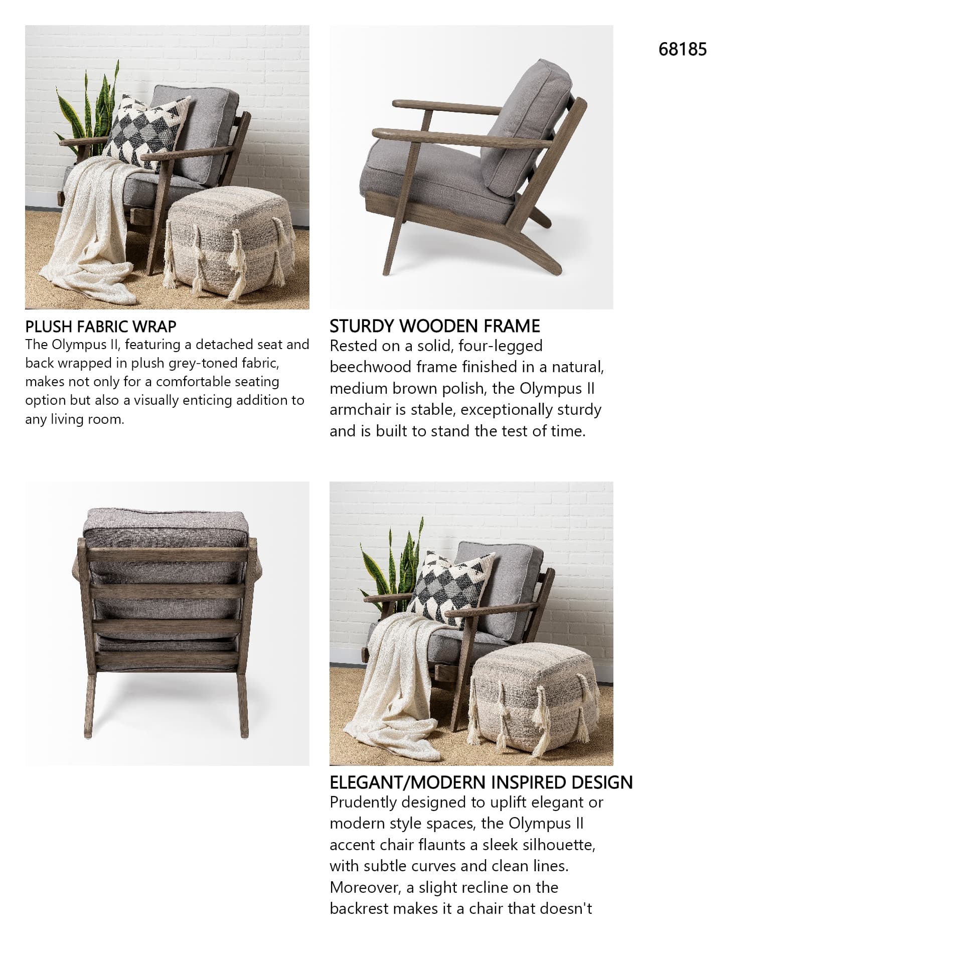 Olympus II Flint Gray Fabric Covered Wooden Frame Accent Chair — in a styled room