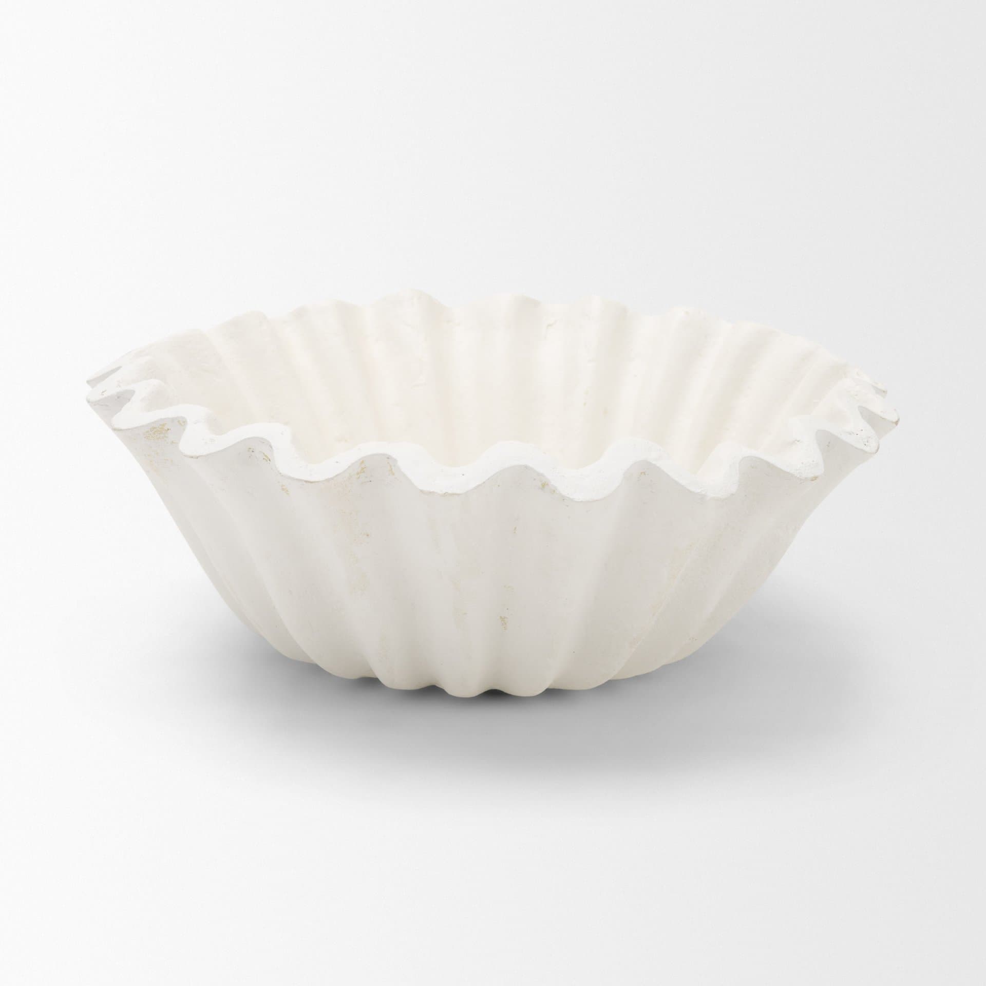 Camelia Small Fluted White Paper Mache Round Centerpiece Bowl — product photograph