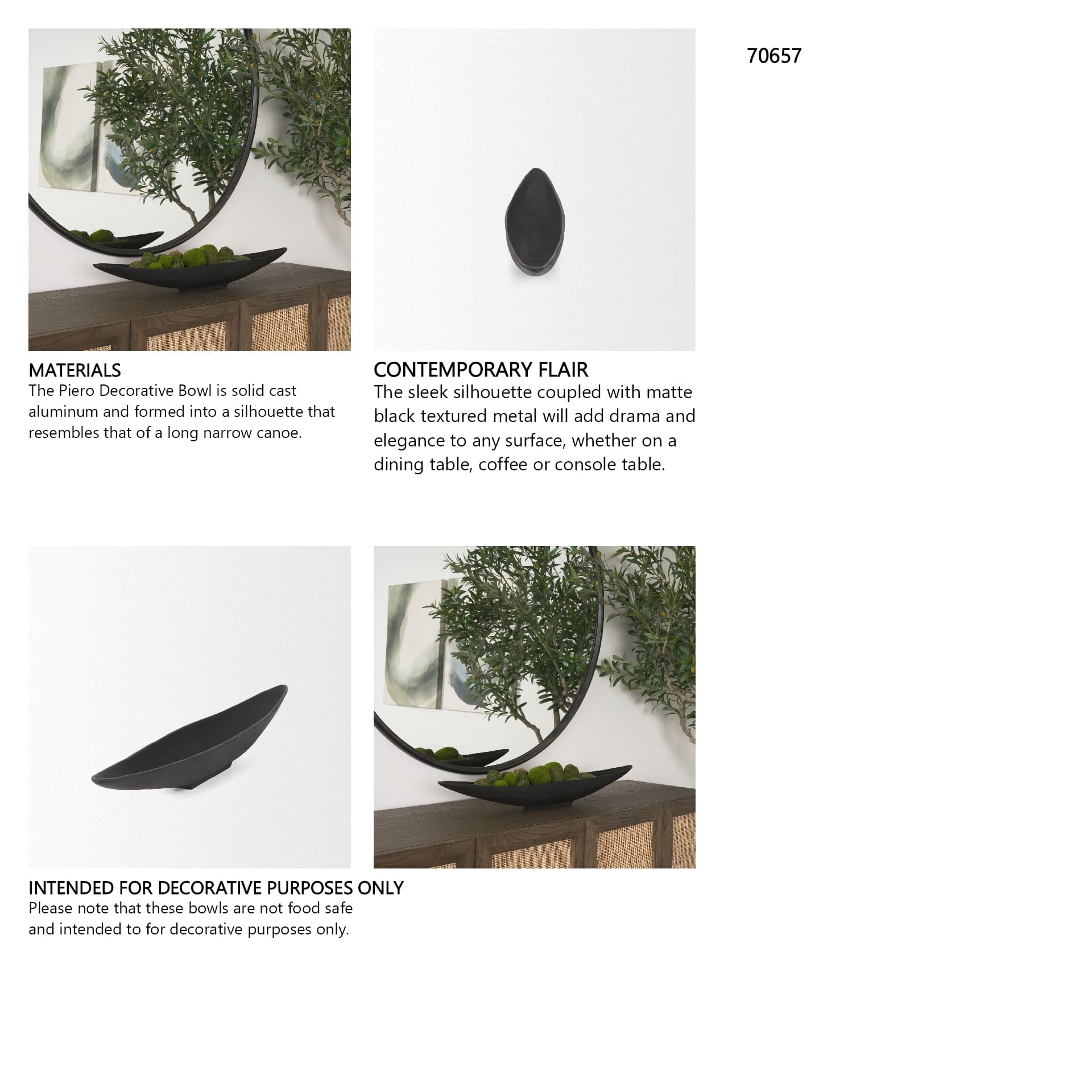 Piero Small Matte Black Metal Decorative Bowl — in a styled room