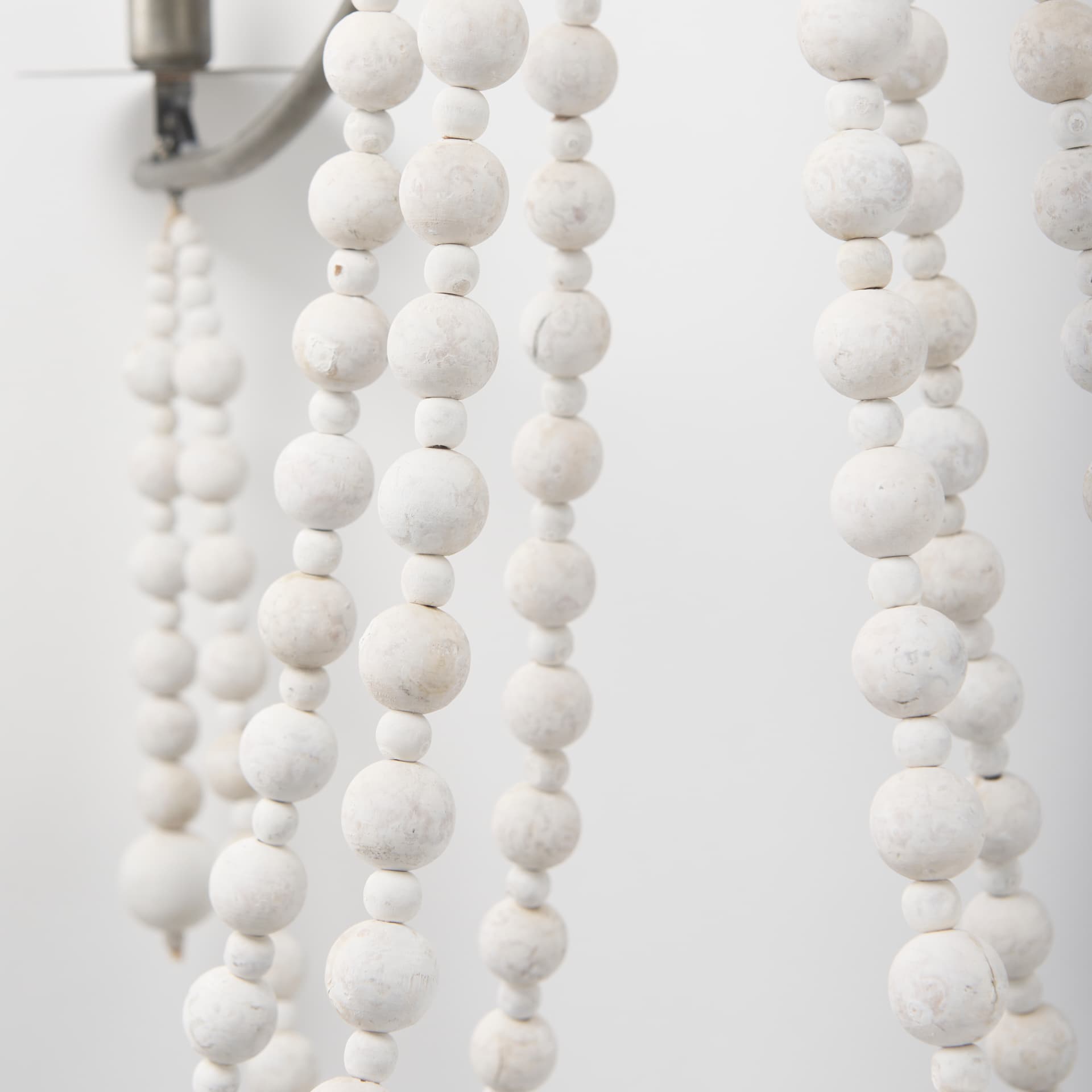 Selma White Wood Bead and Metal Chandelier — product photograph