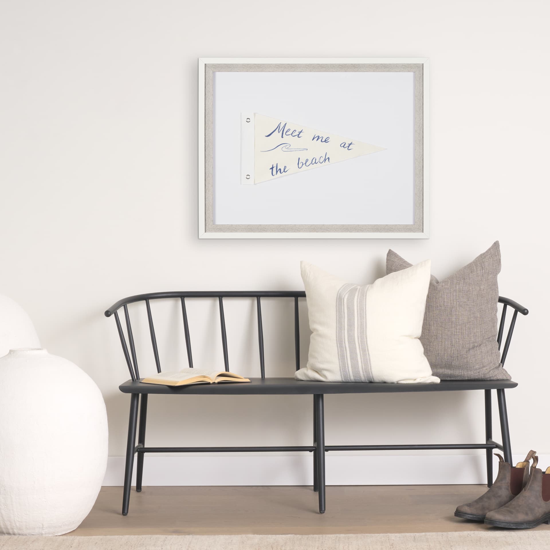 Meet Me at The Beach by Mercana Studio Hand Embellished Textured Framed Art Print Matted under Glass — in a styled room