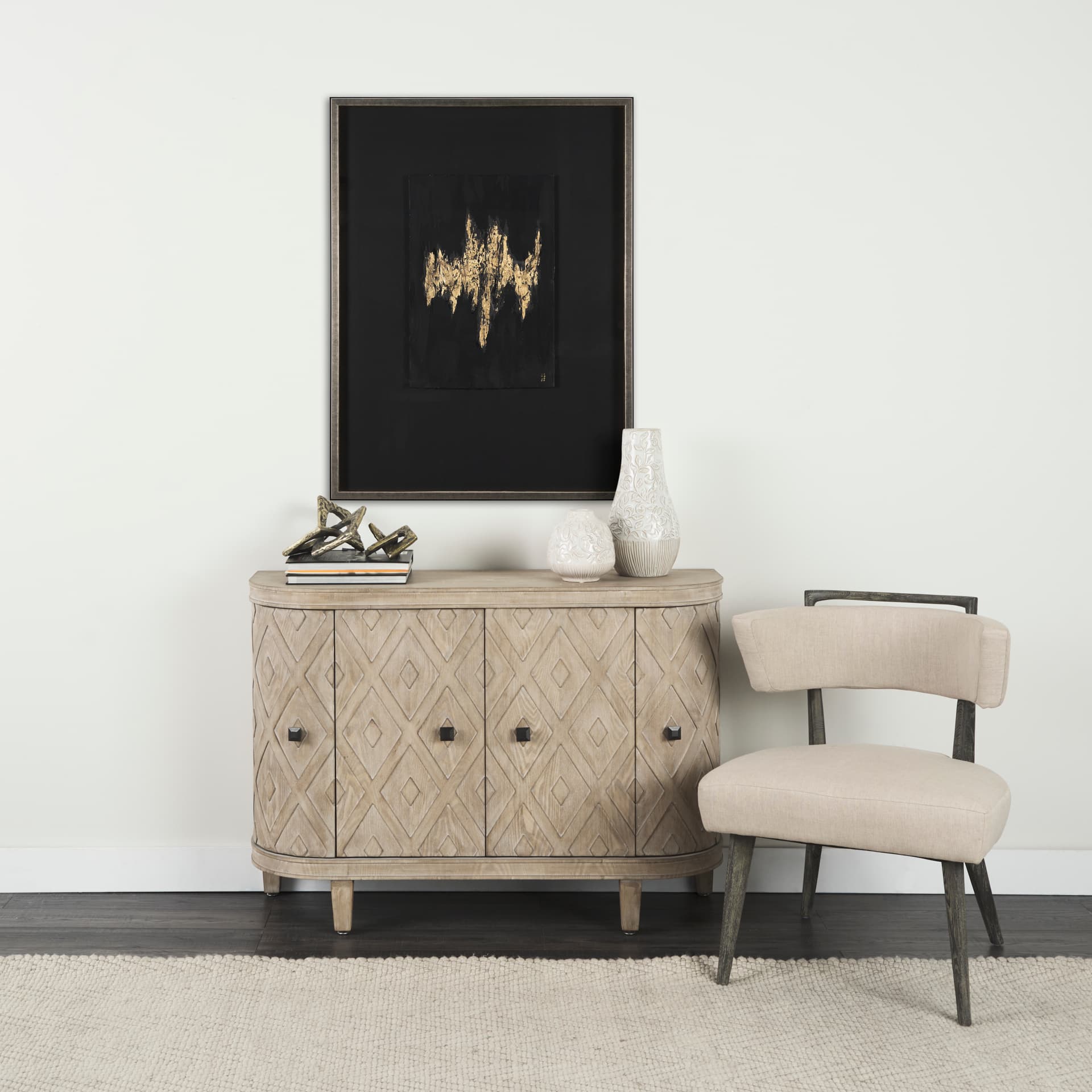 Struck by Studio M a handmade Original Framed 3D Textured Artwork under Glass — in a styled room