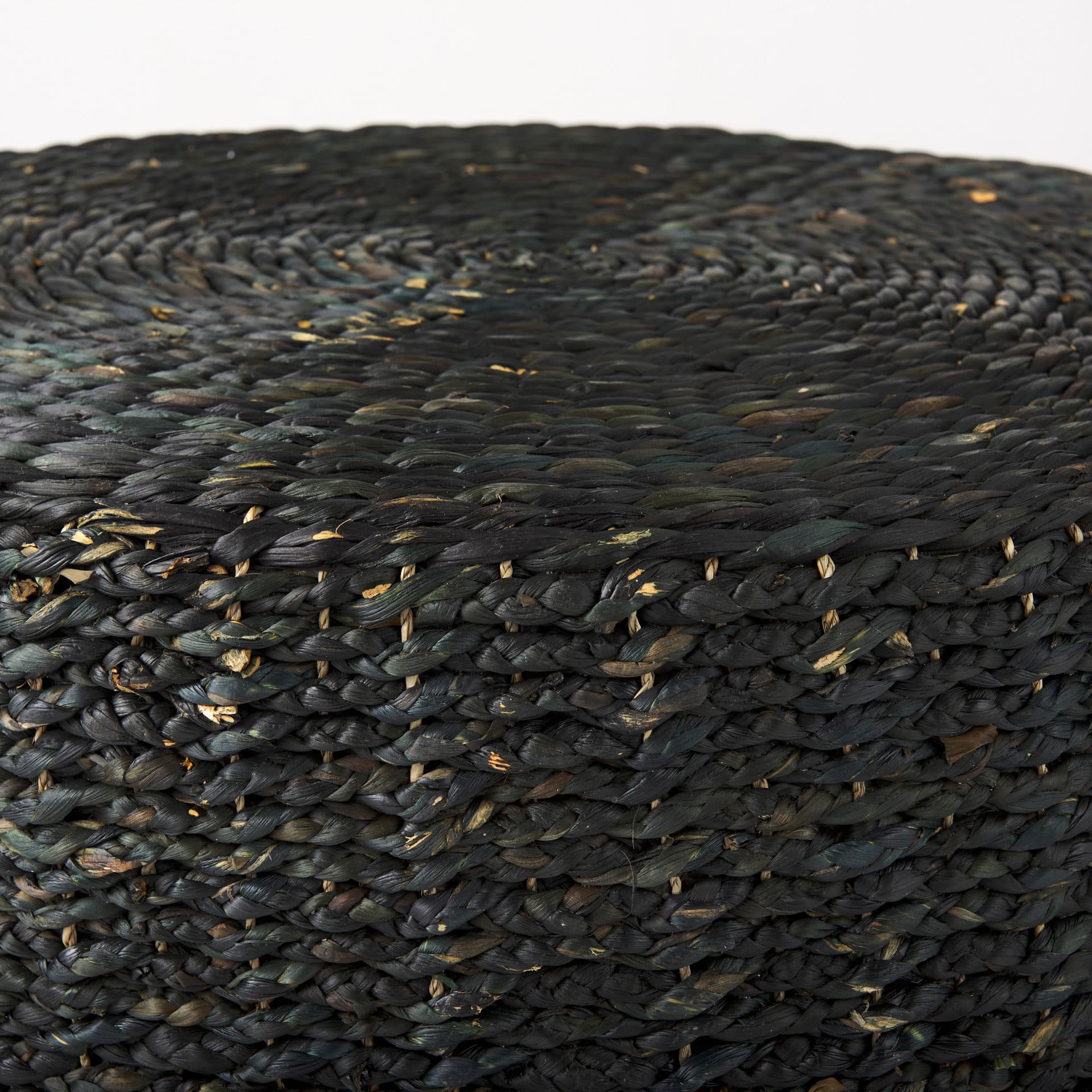 Dina 75L x 75W x 45H Black Cornhusk and Water Hyacinth Round Coffee Table Pouf — product photograph