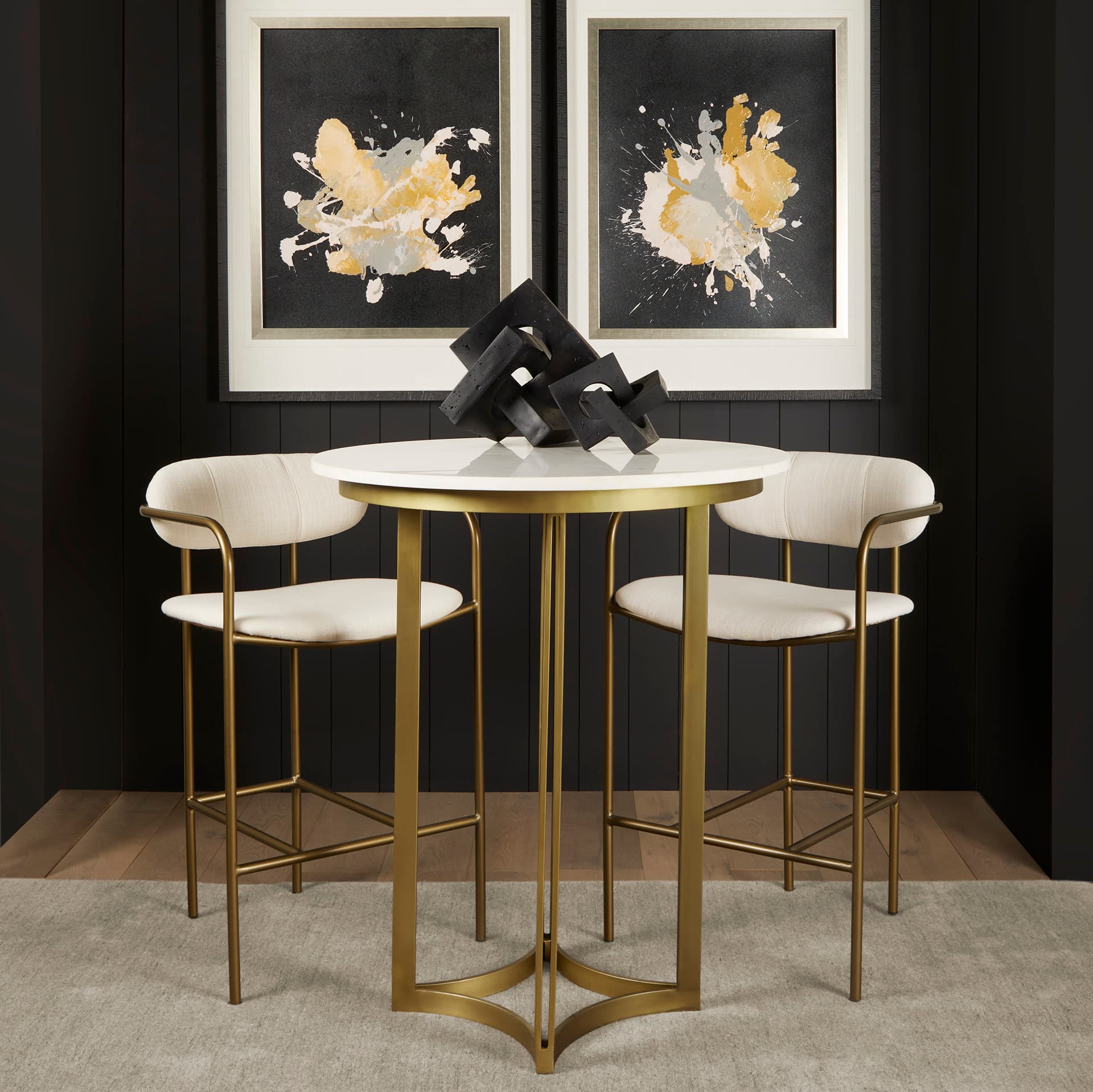 Tanner 32"L x 32"W Pedestal Dining Table | White Marble & Matte Gold | Seats 2 — product photograph