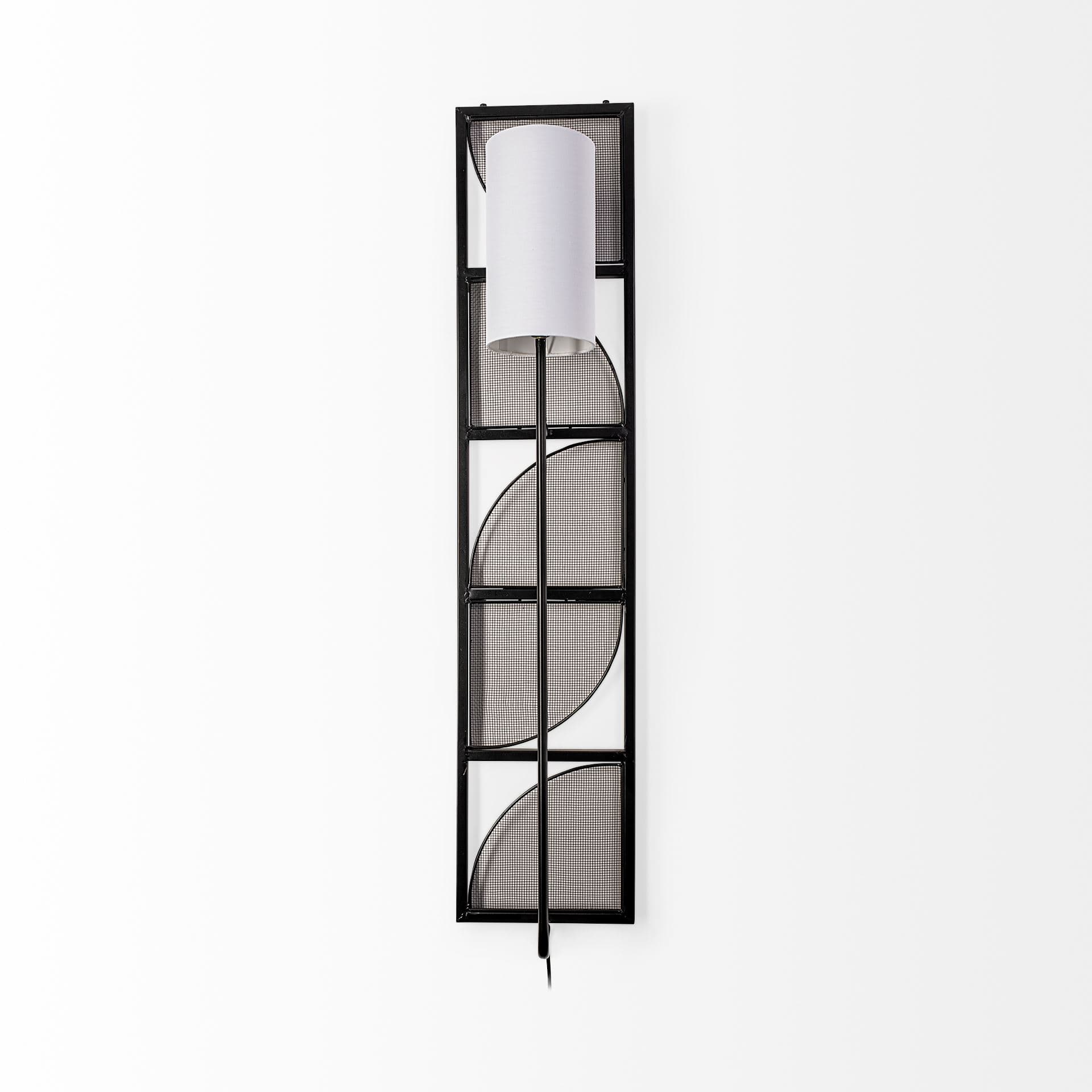 Navin 10x46.5 Black Metal Body White Fabric Shade Rectangular Wall Sconce — product photograph