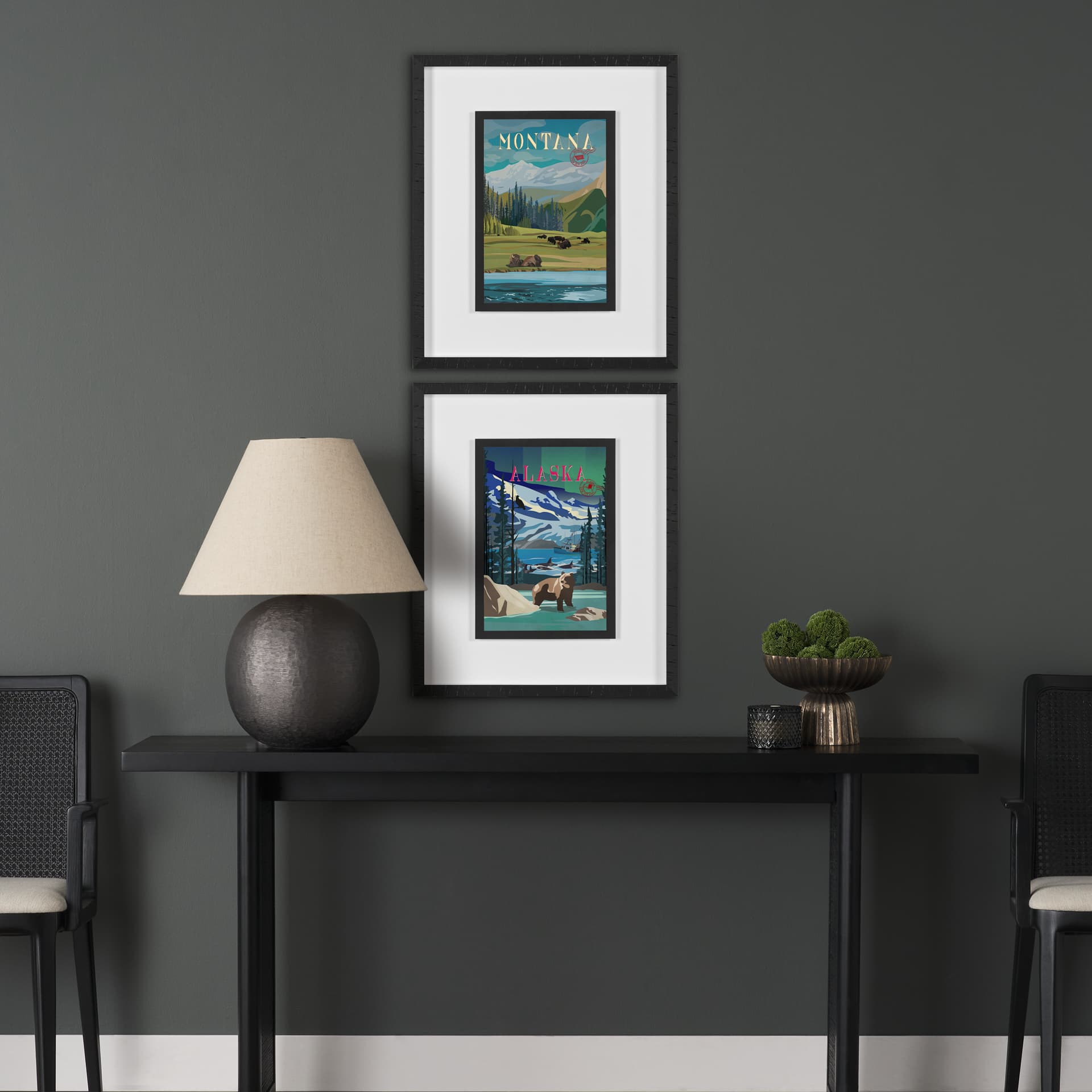 Montana Go USA (M) by Mercana Studio a Framed Art Print Matted under Glass — in a styled room