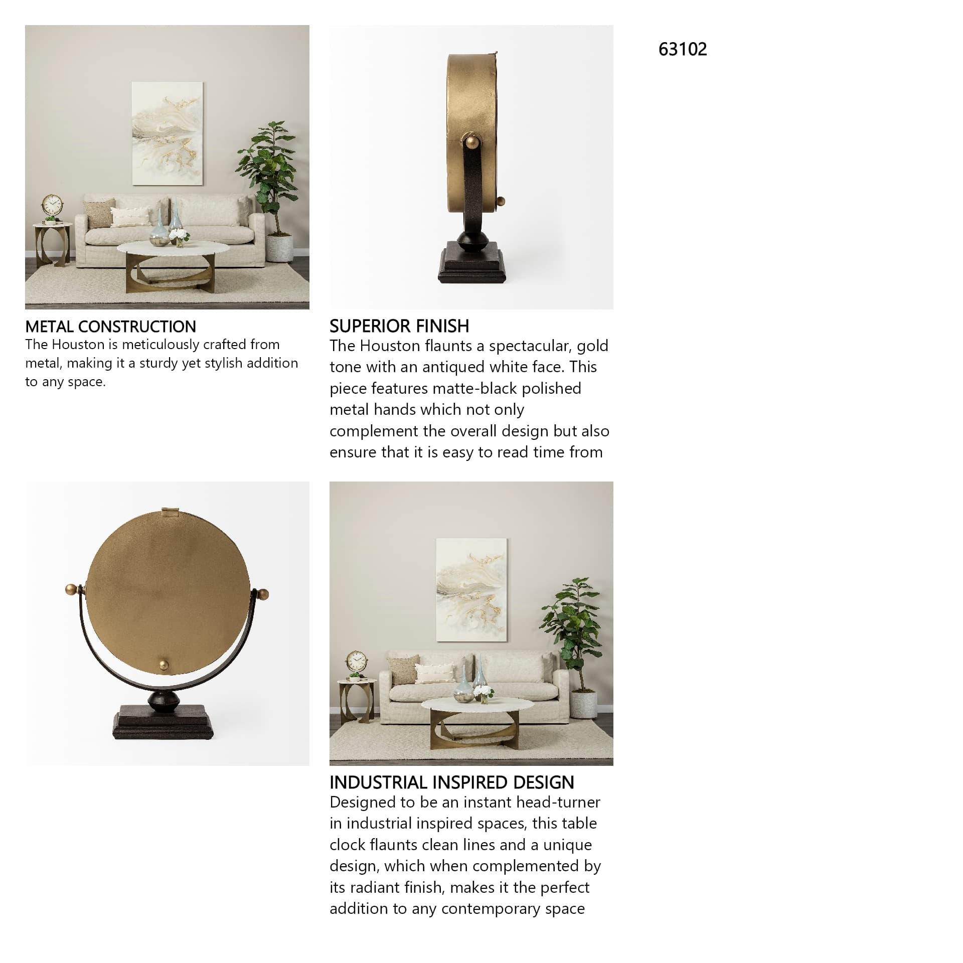 Houston Gold Metal Half Moon Base Table Clock — in a styled room