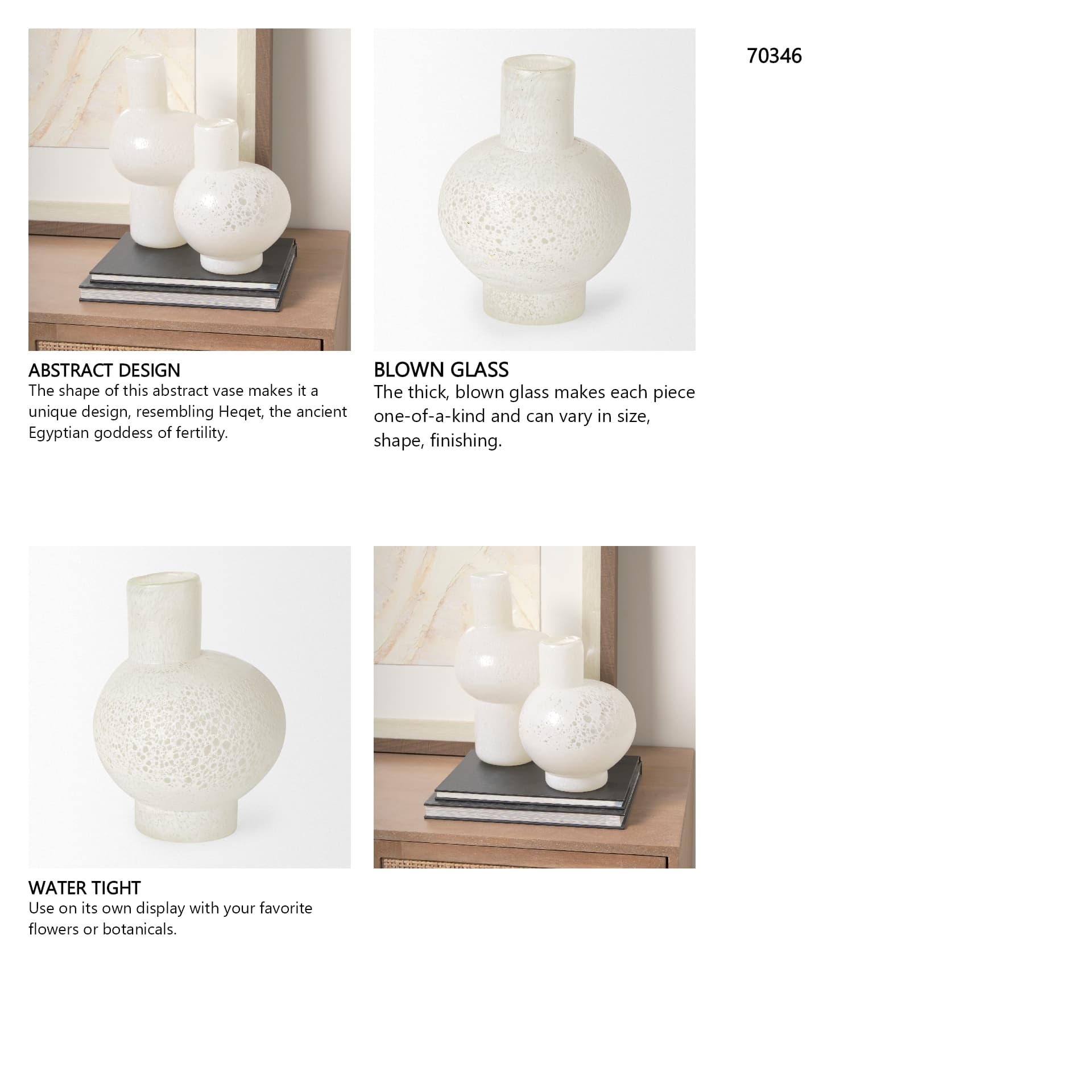 Heket Short White Glass Vase — in a styled room