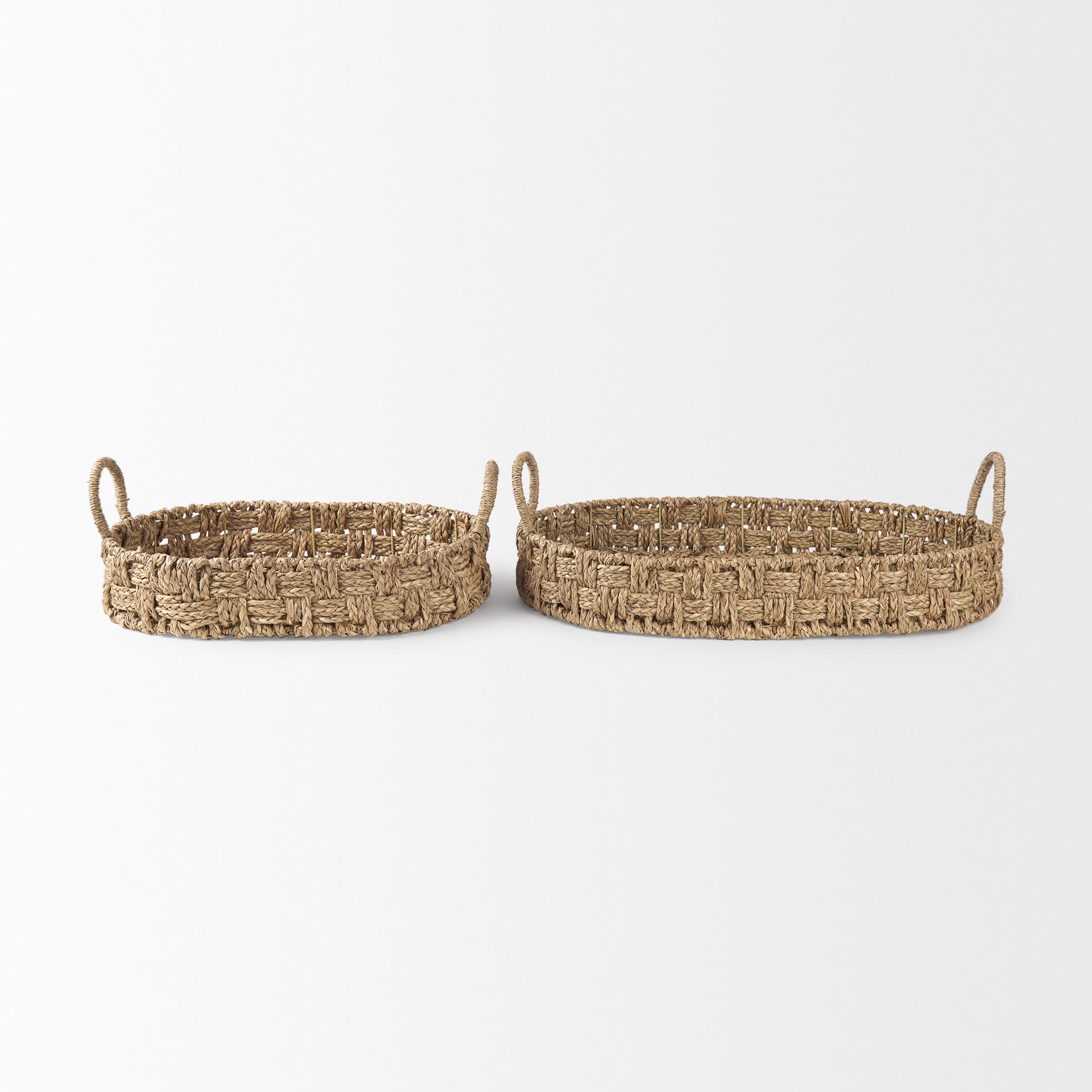 Haini Set of 2 Large Basketweave Seagrass Trays w/ Loop Handles — product photograph