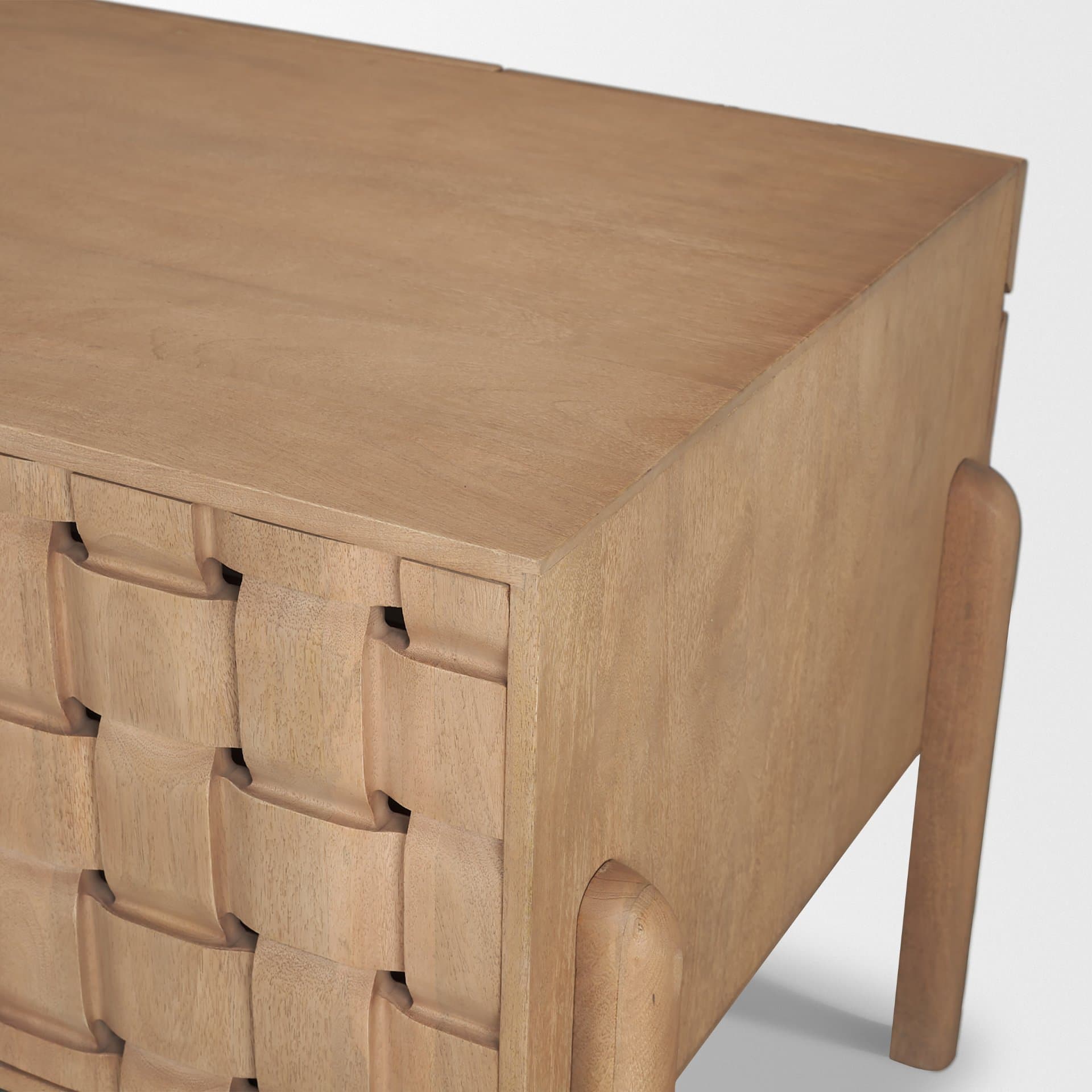 Trellyn Light Brown Solid Wood Carved Woven Desk — product photograph