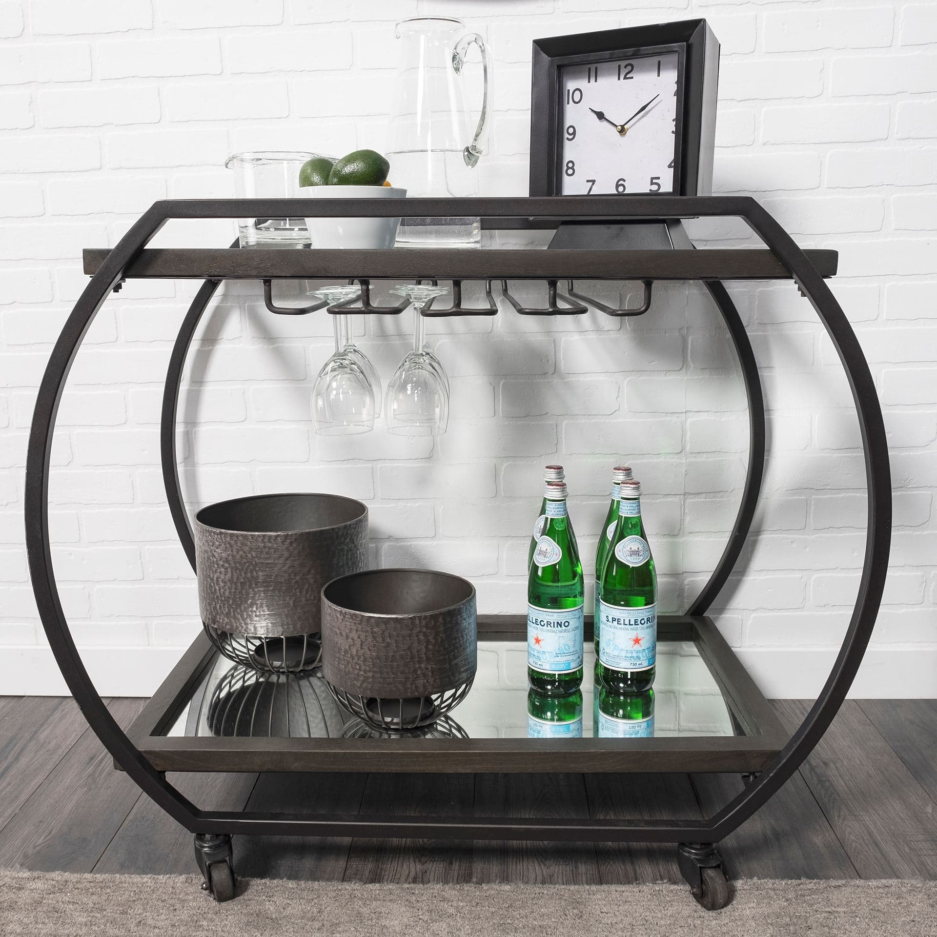 Chriselle Black Metal And Glass Two Tier Bar Cart — product photograph