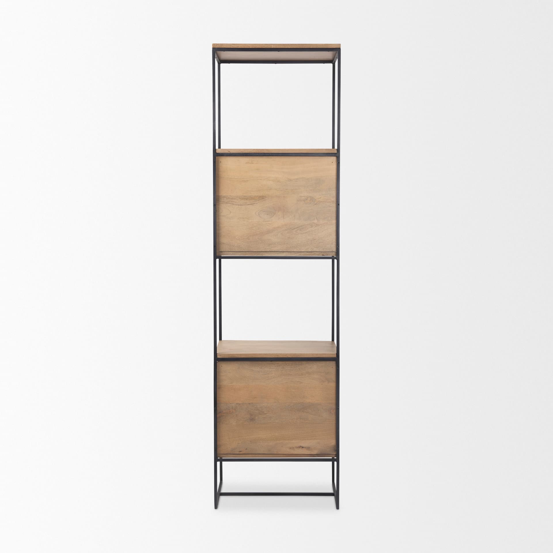 Morris 19.75 L x 15.0W x 72.5H Beige Wood W/Black Metal Frame 4-Tier Shelving Unit — product photograph