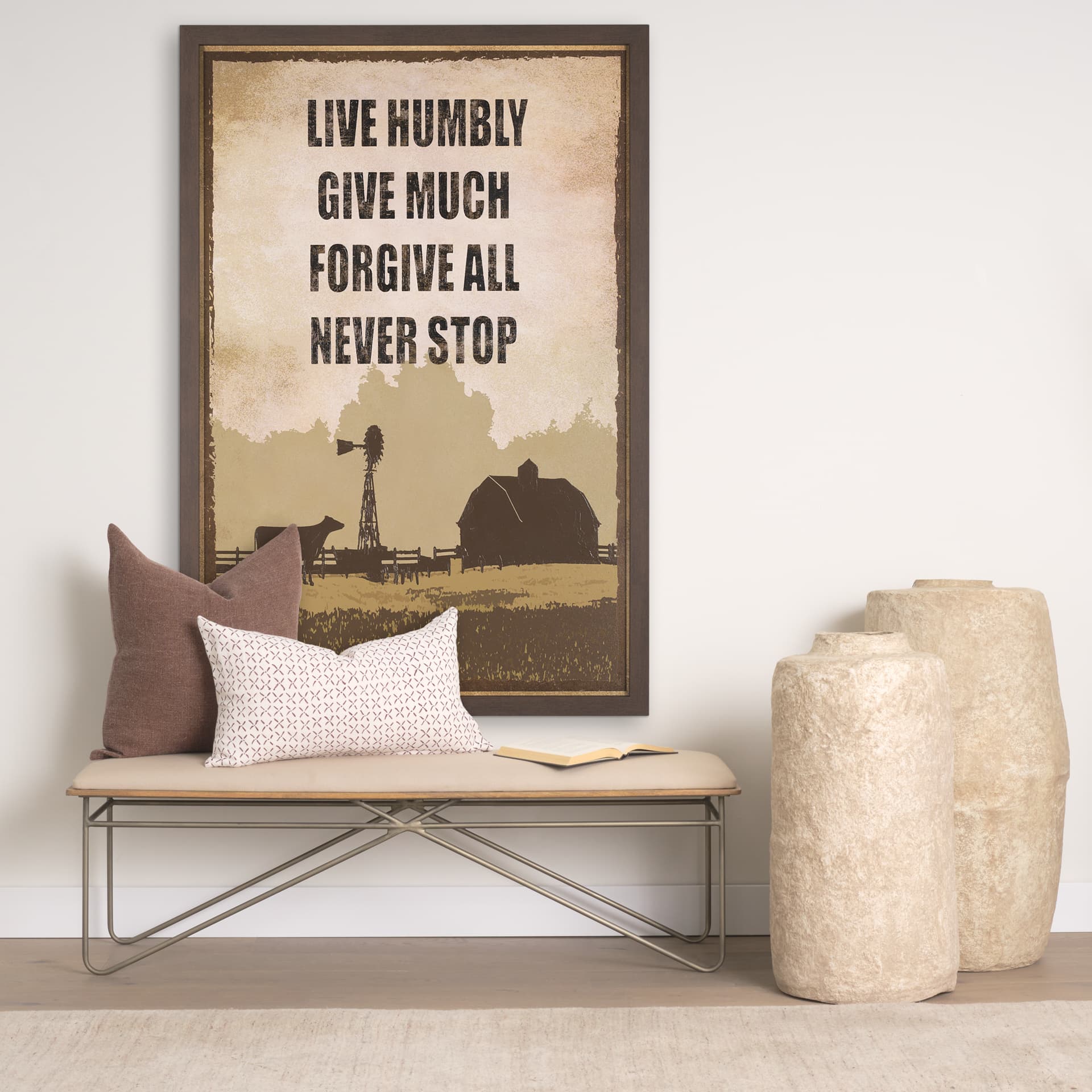 Rustic Type by Tania Bello a Hand Embellished Textured Framed Art Print — in a styled room