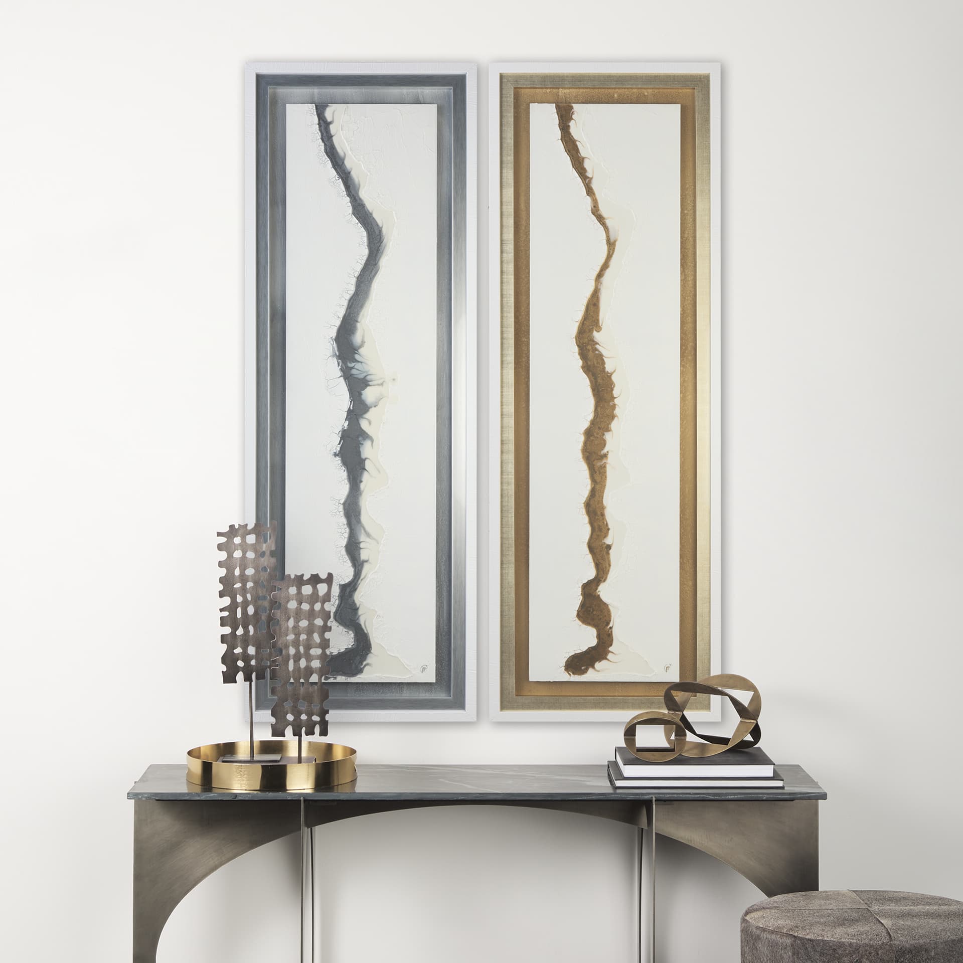 White and Silver River by Studio M a Framed Art Print Matted under Glass — in a styled room