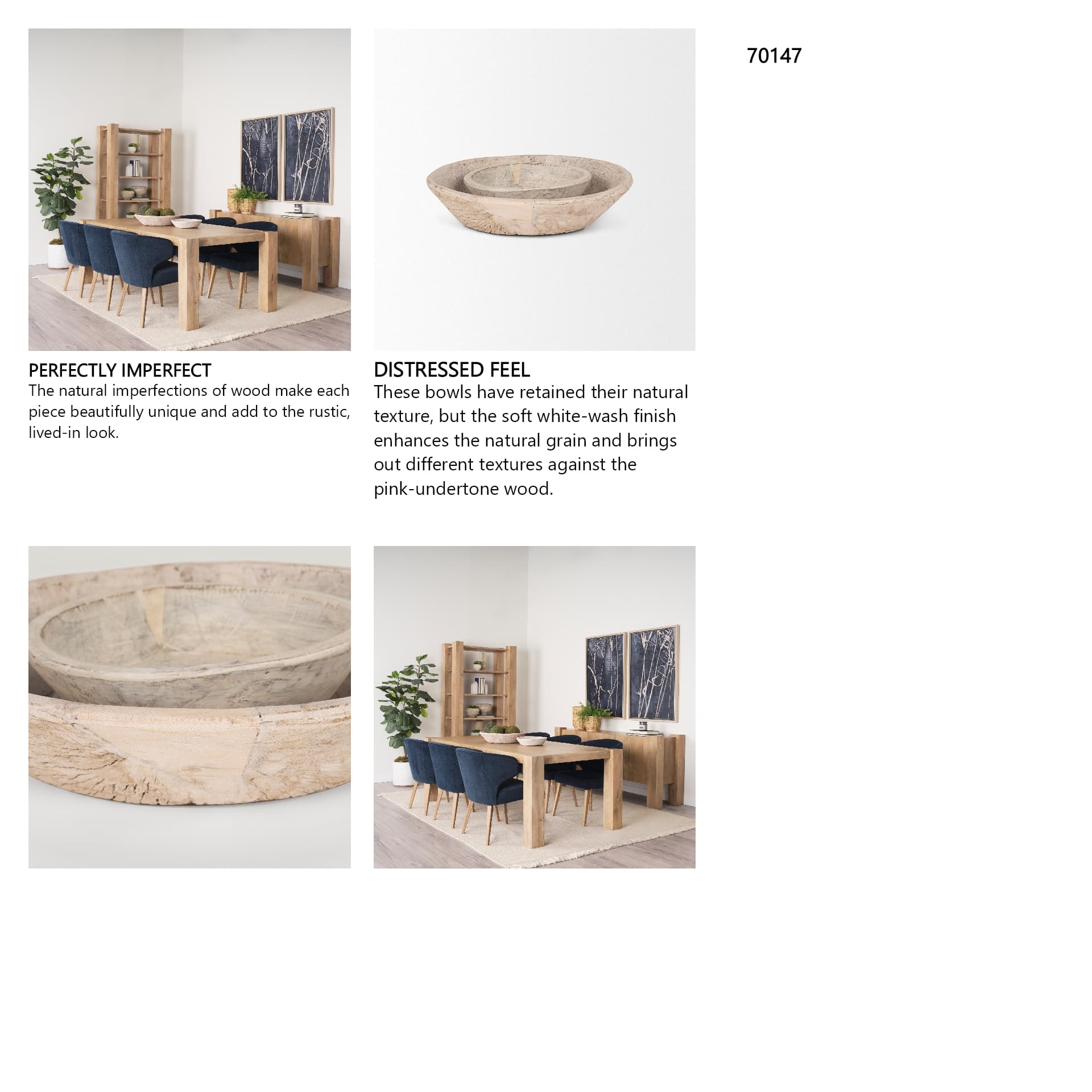 Nikita Set of 2 Large Light-Wash Reclaimed Wood Bowls — in a styled room