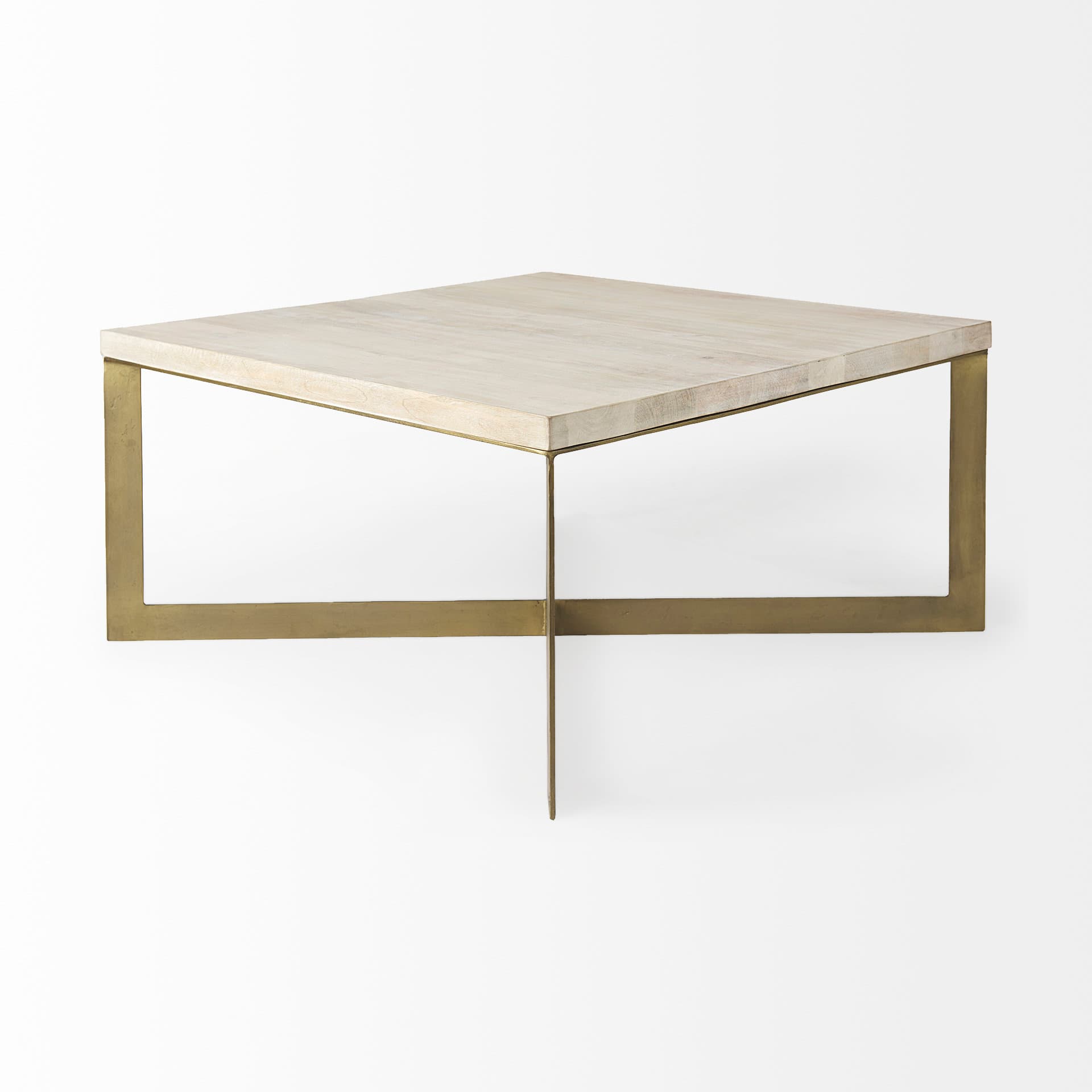 Faye 34L x 34W x 17H Beige Finished Wood W/Gold Metal Base Square Coffee Table — product photograph