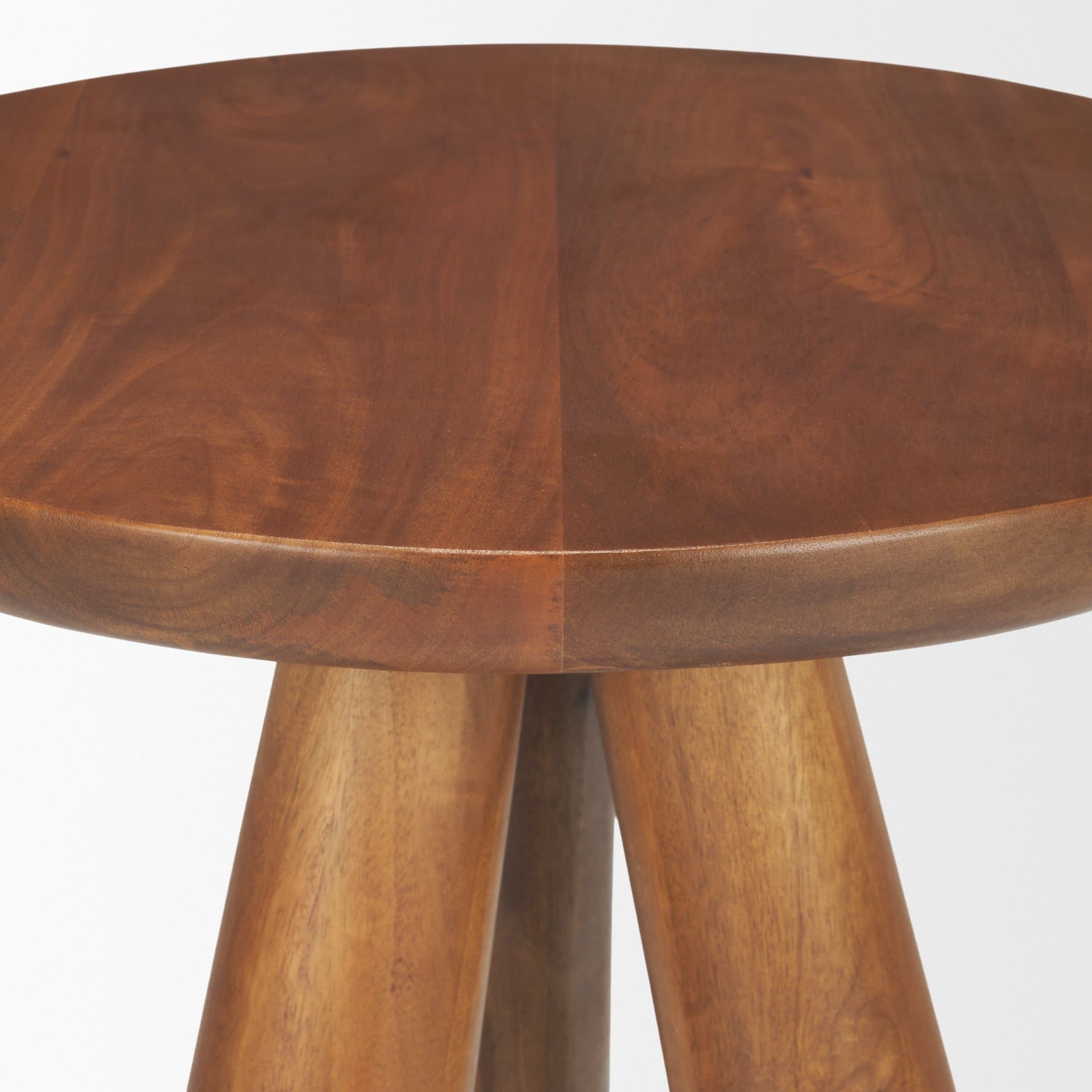 Mora Medium Brown Wood 3-Legged Accent Table — product photograph